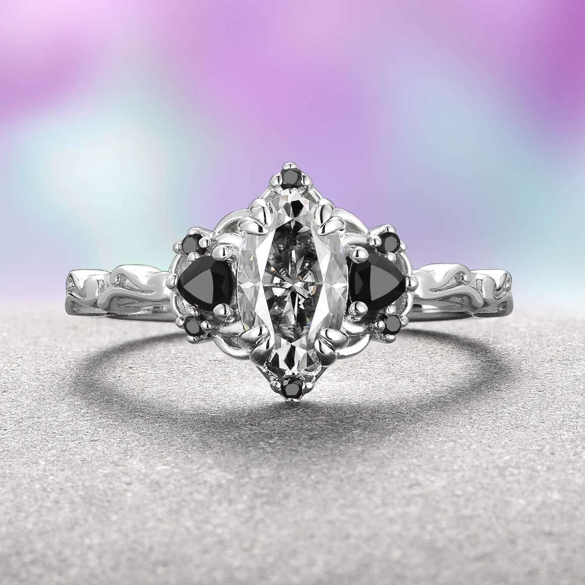 Esme Gray Moissanite and Meteorite Couples Ring Set - Image 4