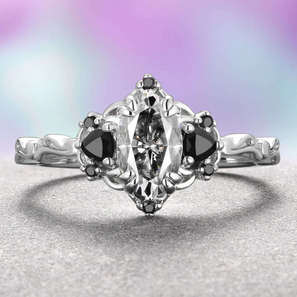 Esme Gray Moissanite & Black Onyx Ring in Sterling Silver
