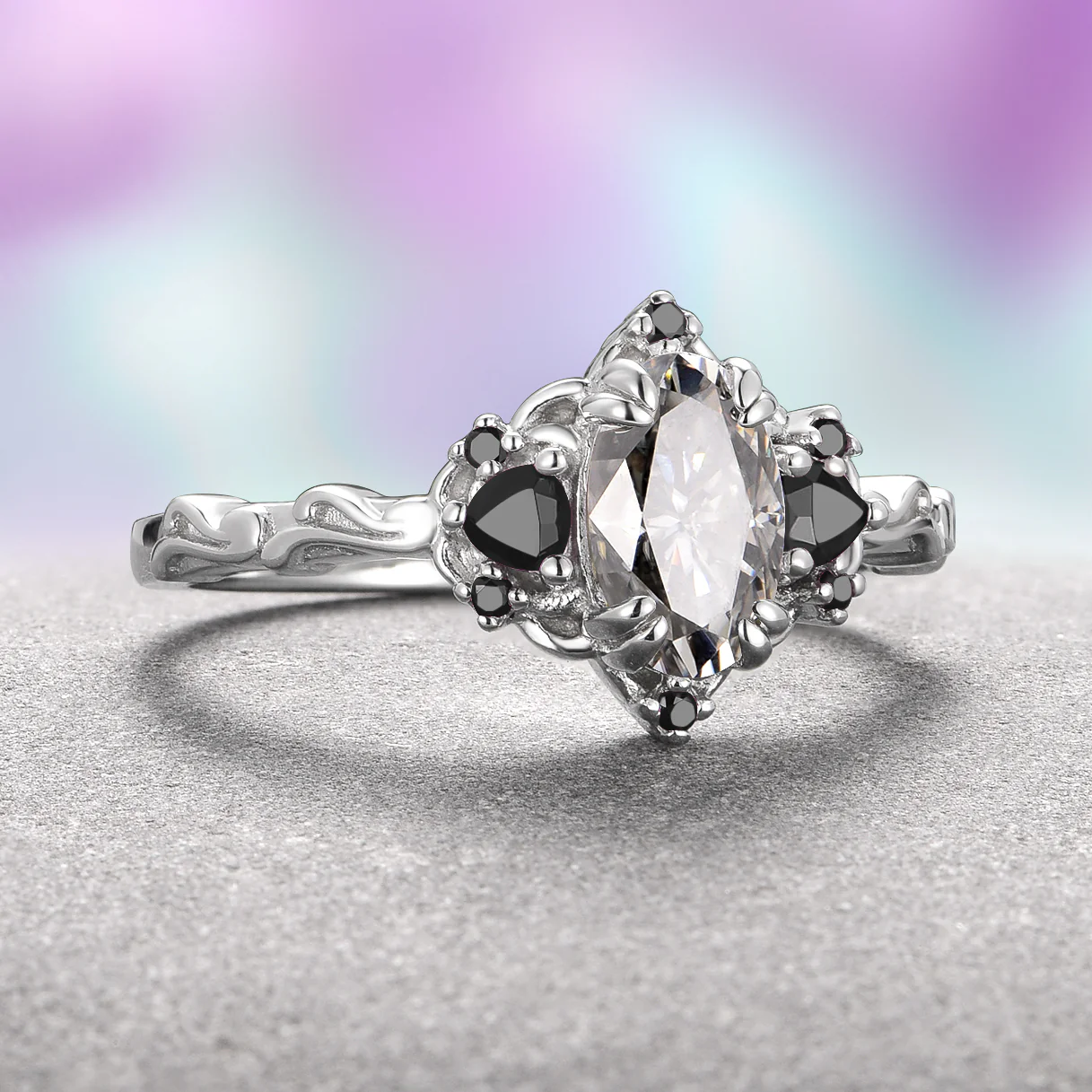 Esme Gray Moissanite & Black Onyx Ring in Sterling Silver - Image 4