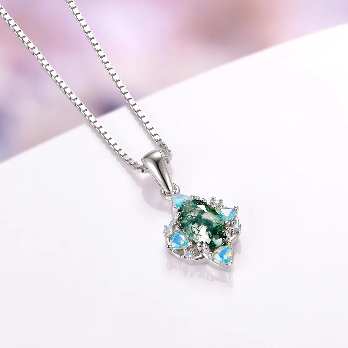 Esme Green Moss Agate & Opalescent Sapphire Necklace in Sterling Silver - Image 2
