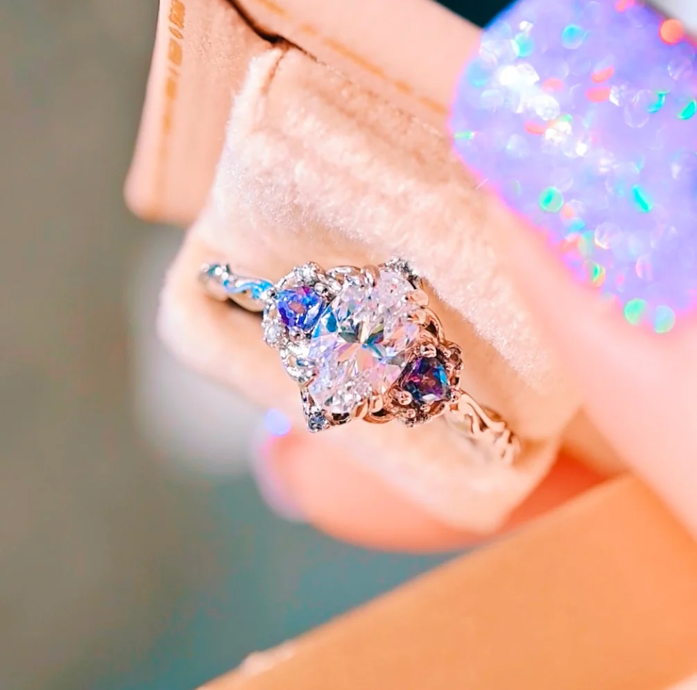 Esme Simulated Diamond and Alexandrite Engagement Ring in Sterling Silver - Image 2