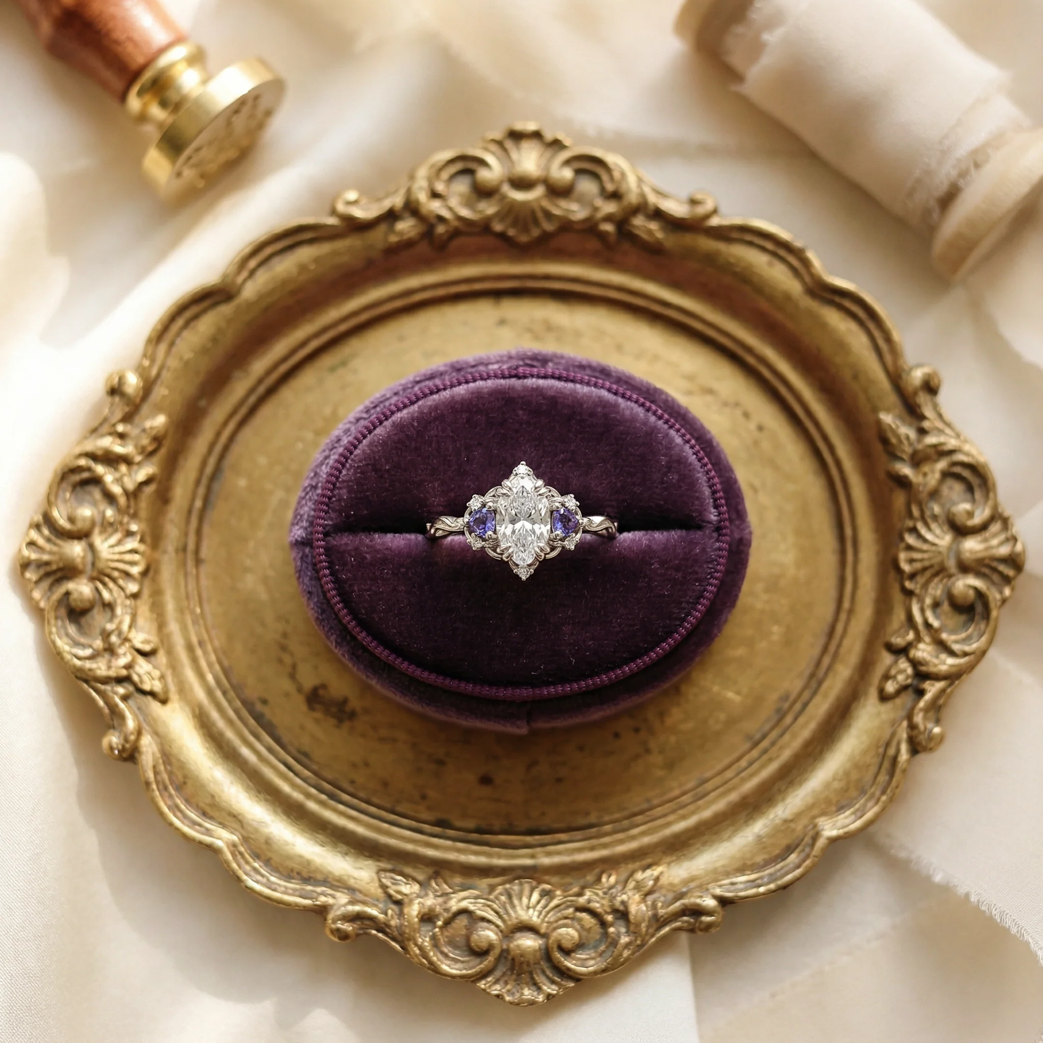 Esme Simulated Diamond and Alexandrite Engagement Ring in Sterling Silver - Image 3