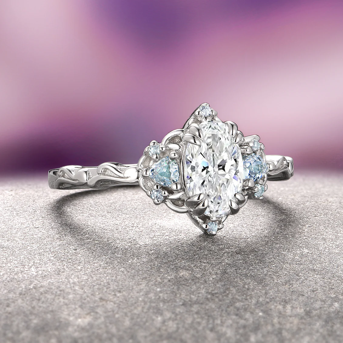 Esme Lab-Grown Diamond & Aquamarine Ring- 14K White Gold (IGI Certified) - Image 2