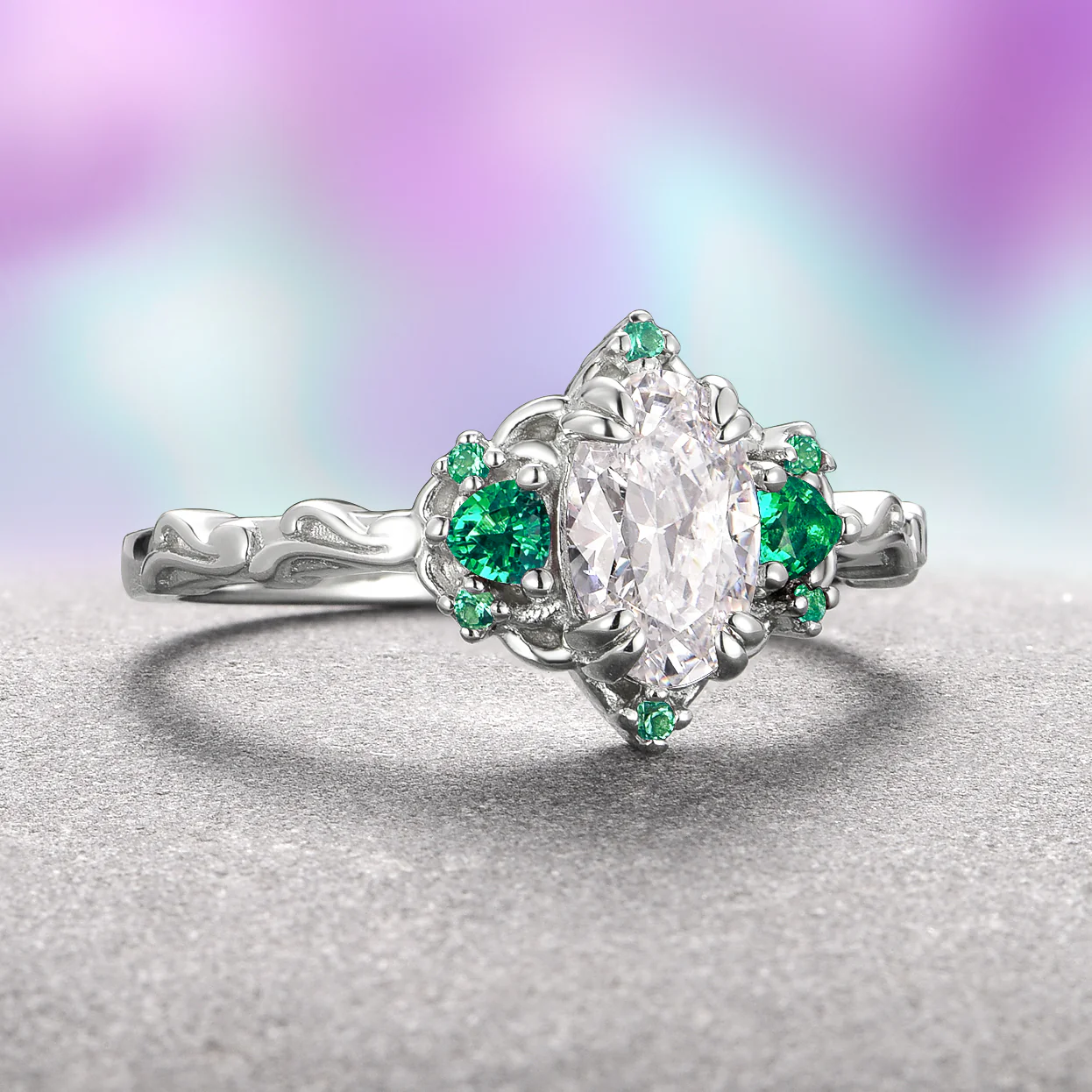 Esme Moissanite & Emerald Ring- 14K White Gold - Image 2