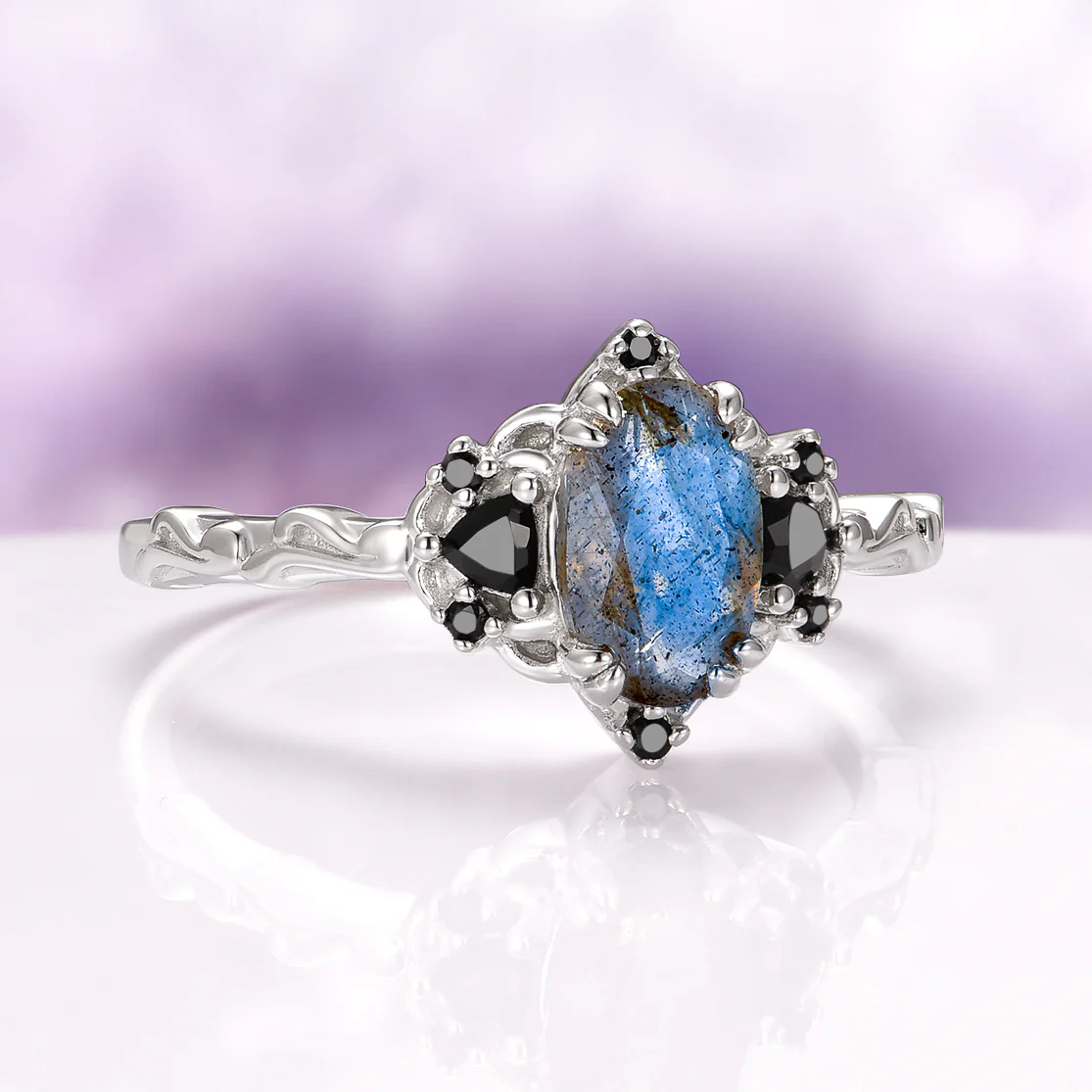 Esme Labradorite & Black Onyx Engagement Ring in 14K White Gold - Image 8