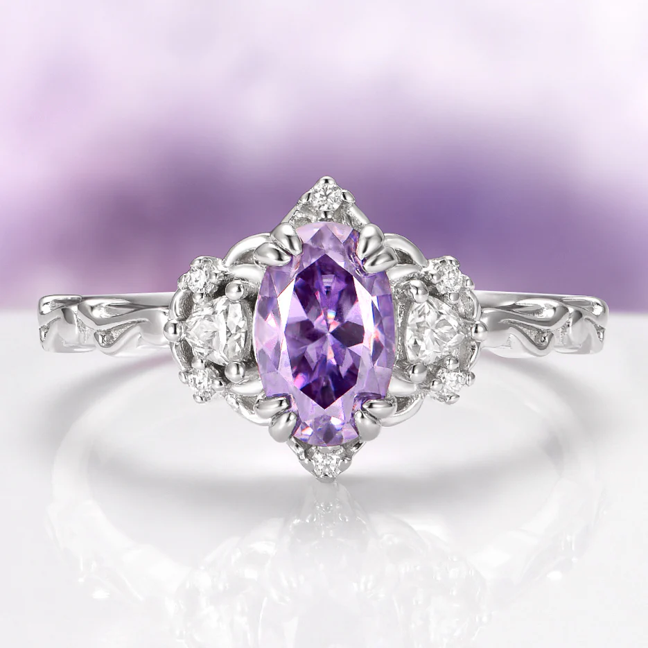 Esme Lavender Moissanite Ring in Sterling Silver