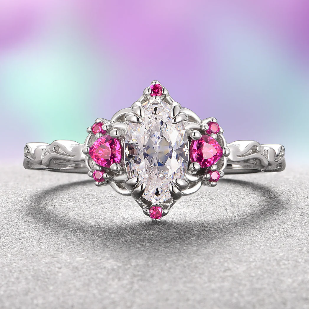 Esme Moissanite & Ruby Ring- 14K White Gold