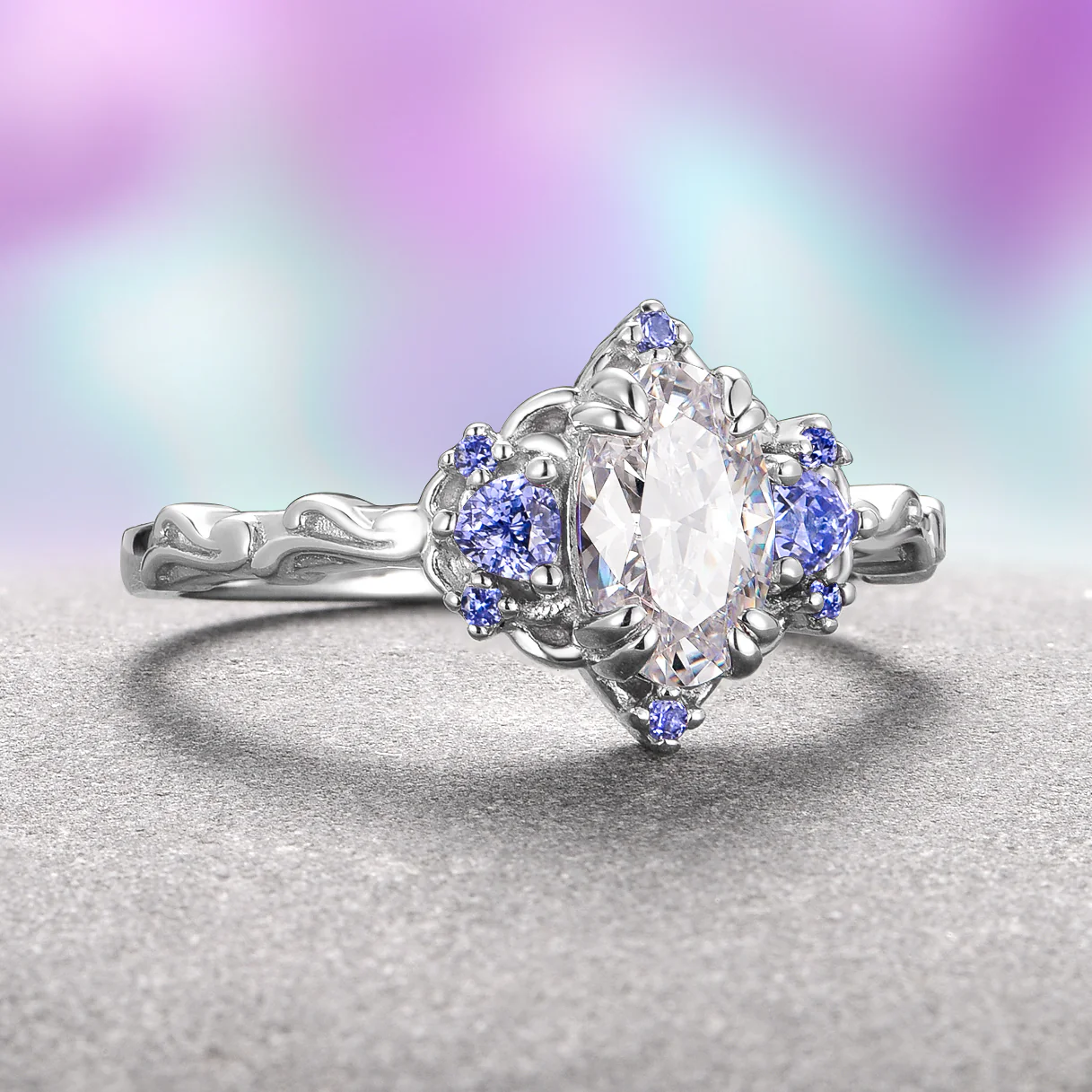 Esme Moissanite & Tanzanite Ring- 14K White Gold - Image 2