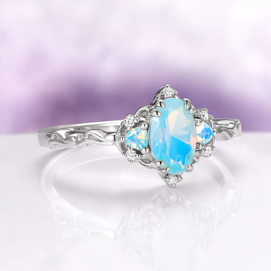 Esme Opalescent Blue Sapphire Mermaid Ring in 925 Sterling Silver - Image 2