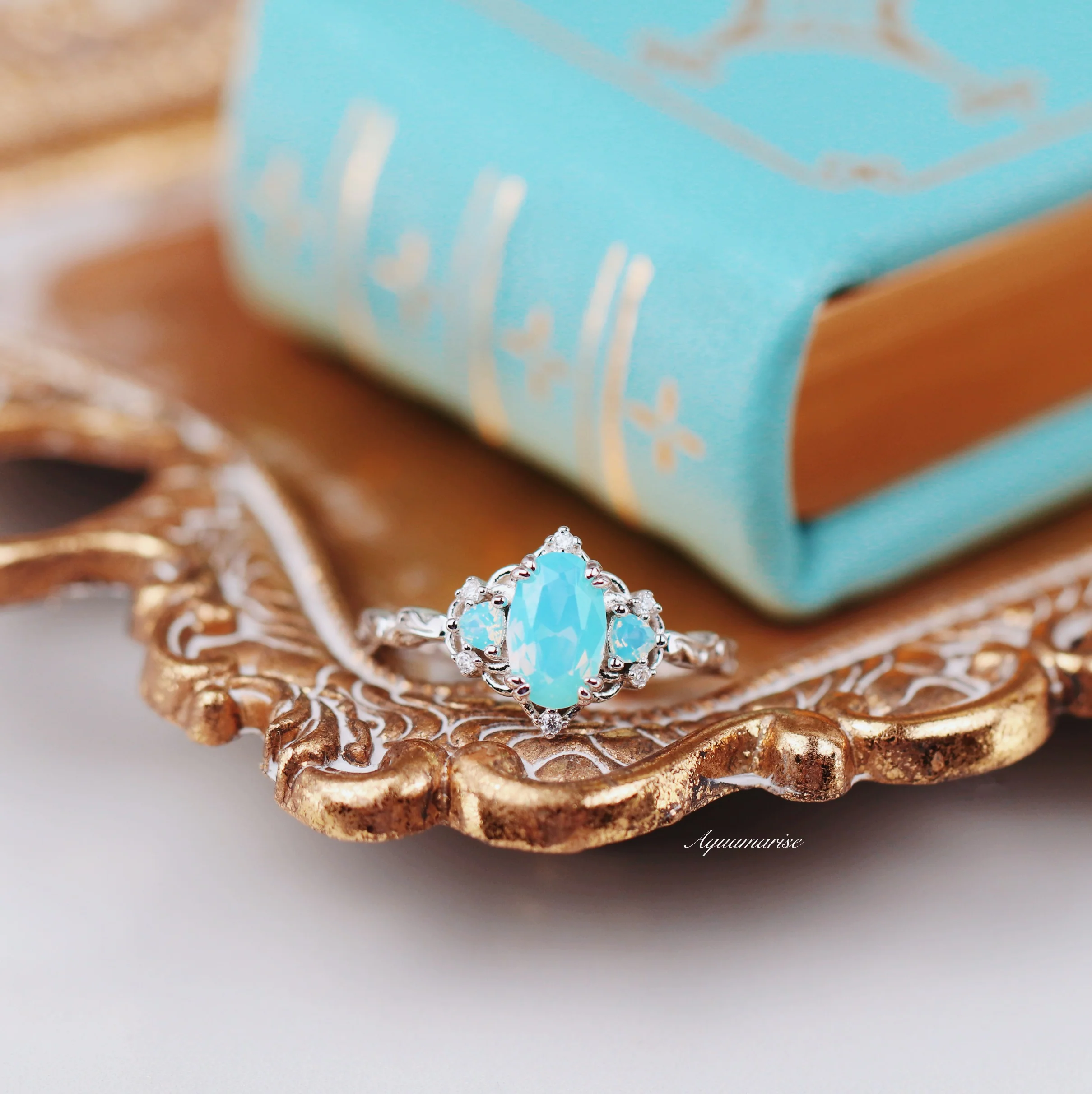 Esme Opalescent Blue Sapphire Mermaid Ring in 925 Sterling Silver - Image 3