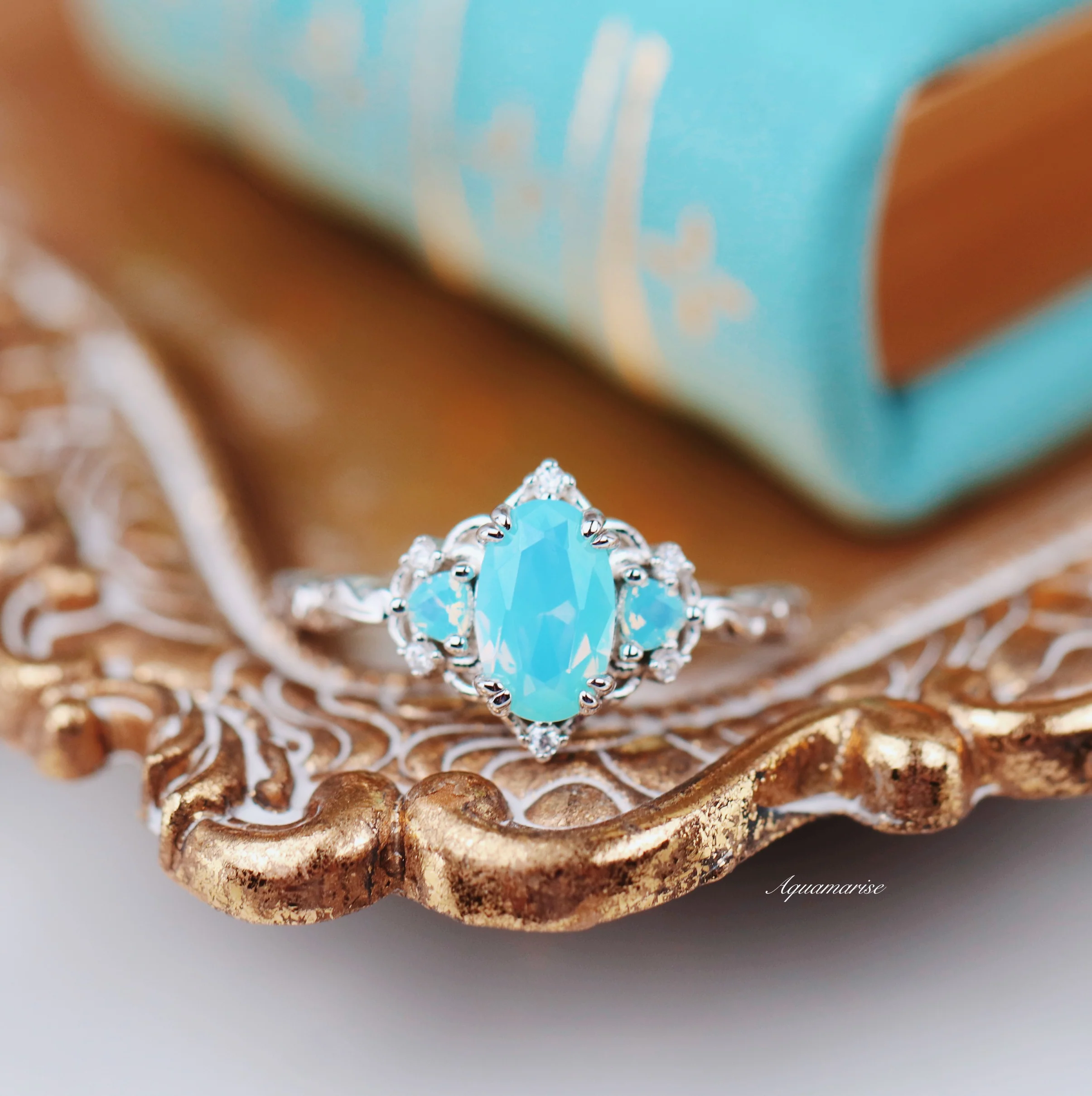 Esme Opalescent Blue Sapphire Mermaid Ring in 925 Sterling Silver - Image 7