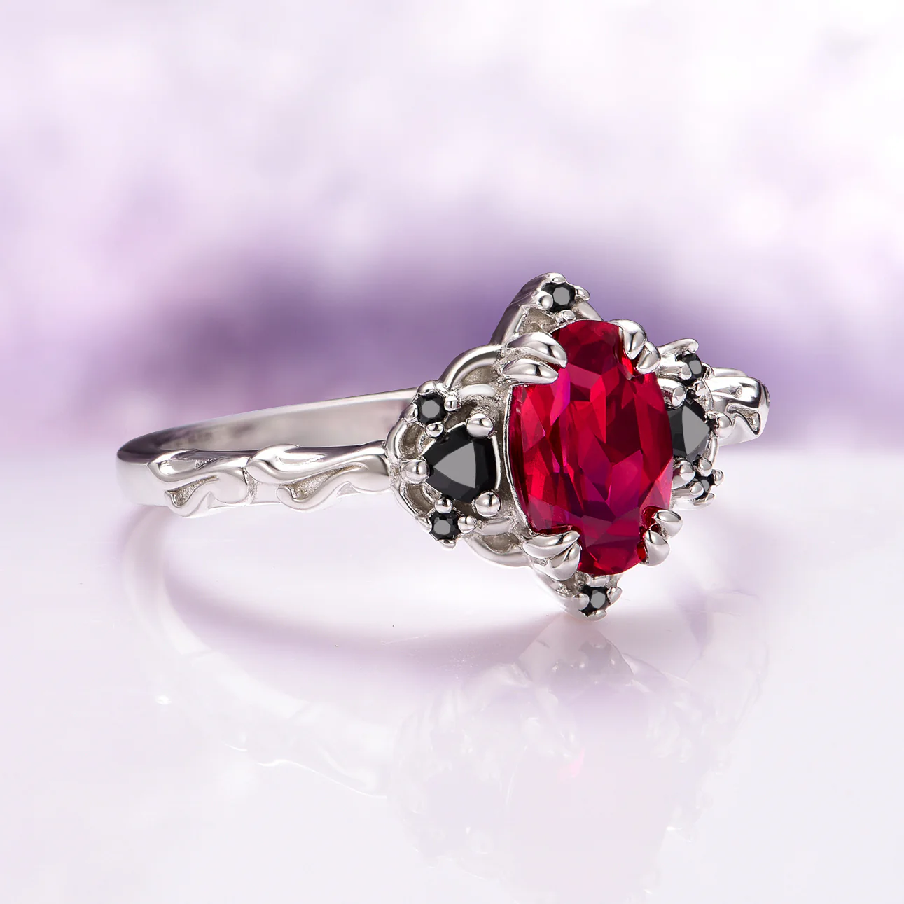Esme Ruby and Black Onyx Engagement Ring in 14K White Gold - Image 2