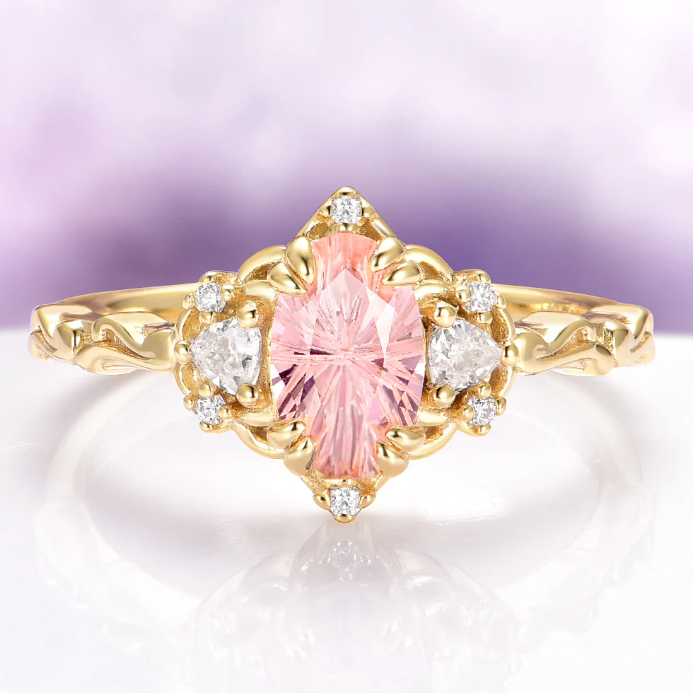 Esme Fireworks Cut Morganite Engagement Ring in 14K Solid Yellow Gold