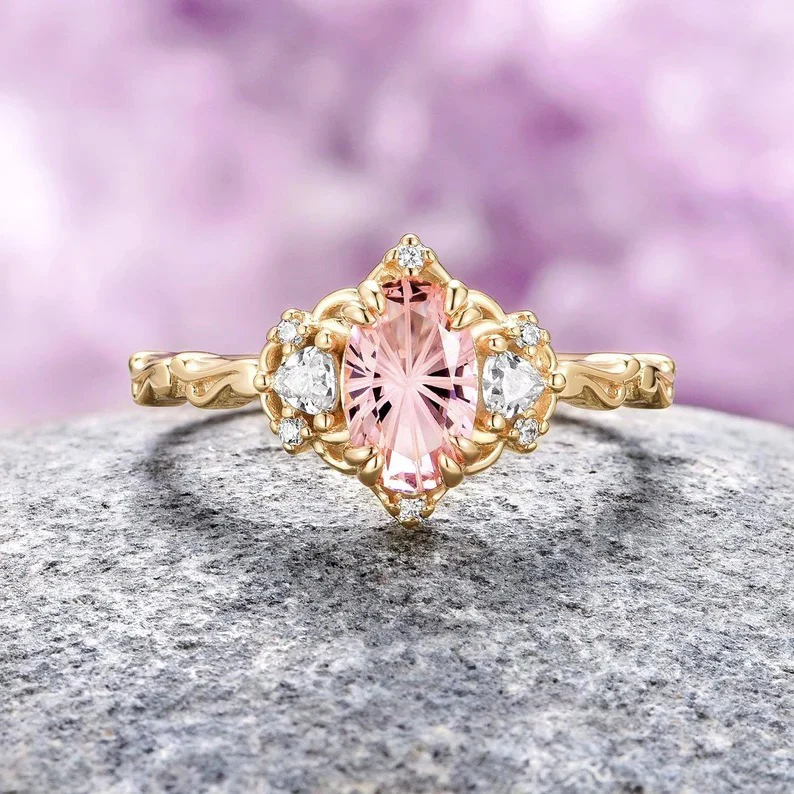 Esme Fireworks Cut Morganite Engagement Ring in 14K Solid Yellow Gold - Image 2