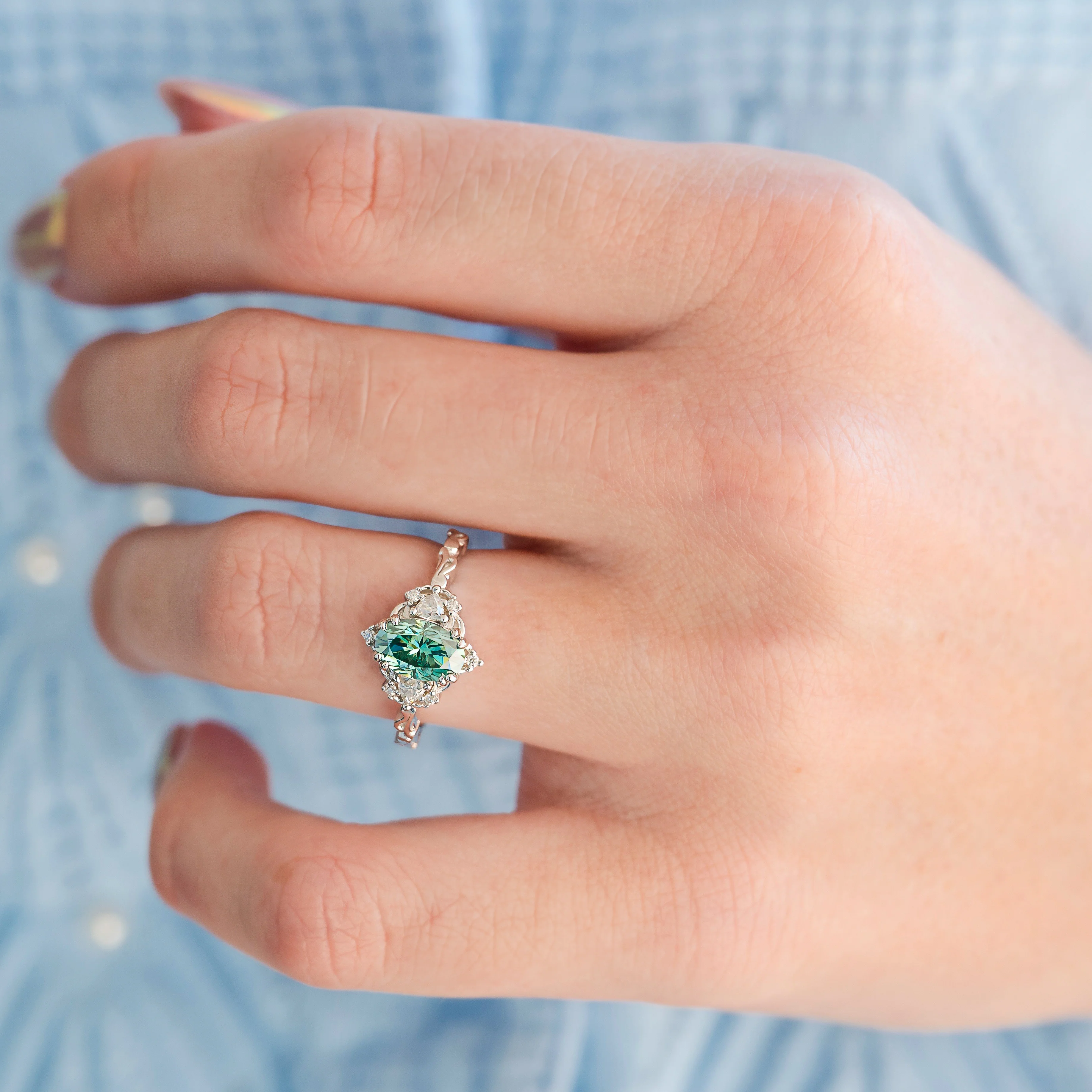 Esme Teal Moissanite Engagement Ring in Sterling Silver - Image 2