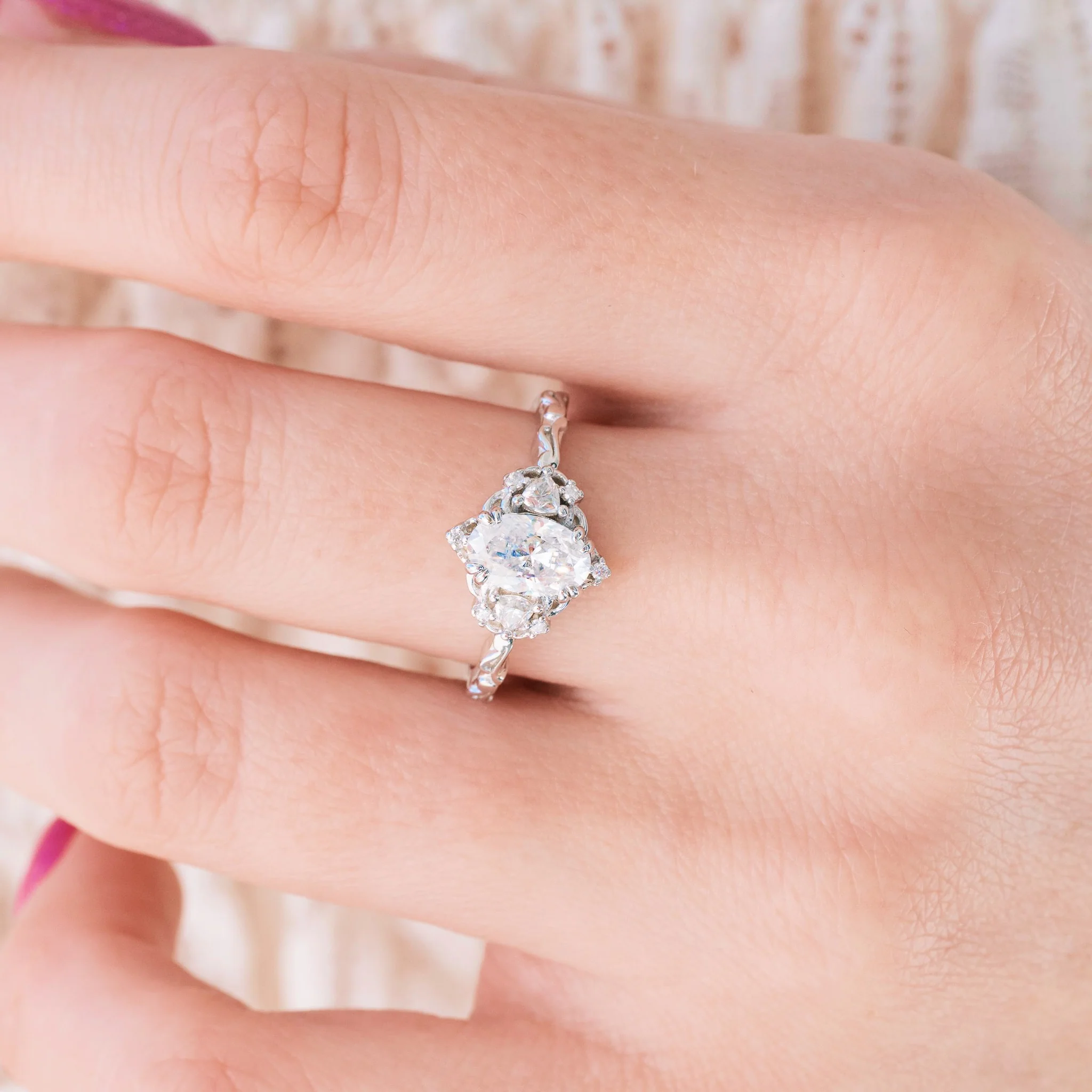 Esme Vintage Oval Moissanite Engagement Ring in Sterling Silver - Image 2