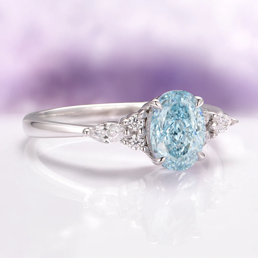 Estée Lab-Grown Fancy Oval Cut Blue Diamond Engagement Ring in 14K White Gold (IGI Certified) - Image 2
