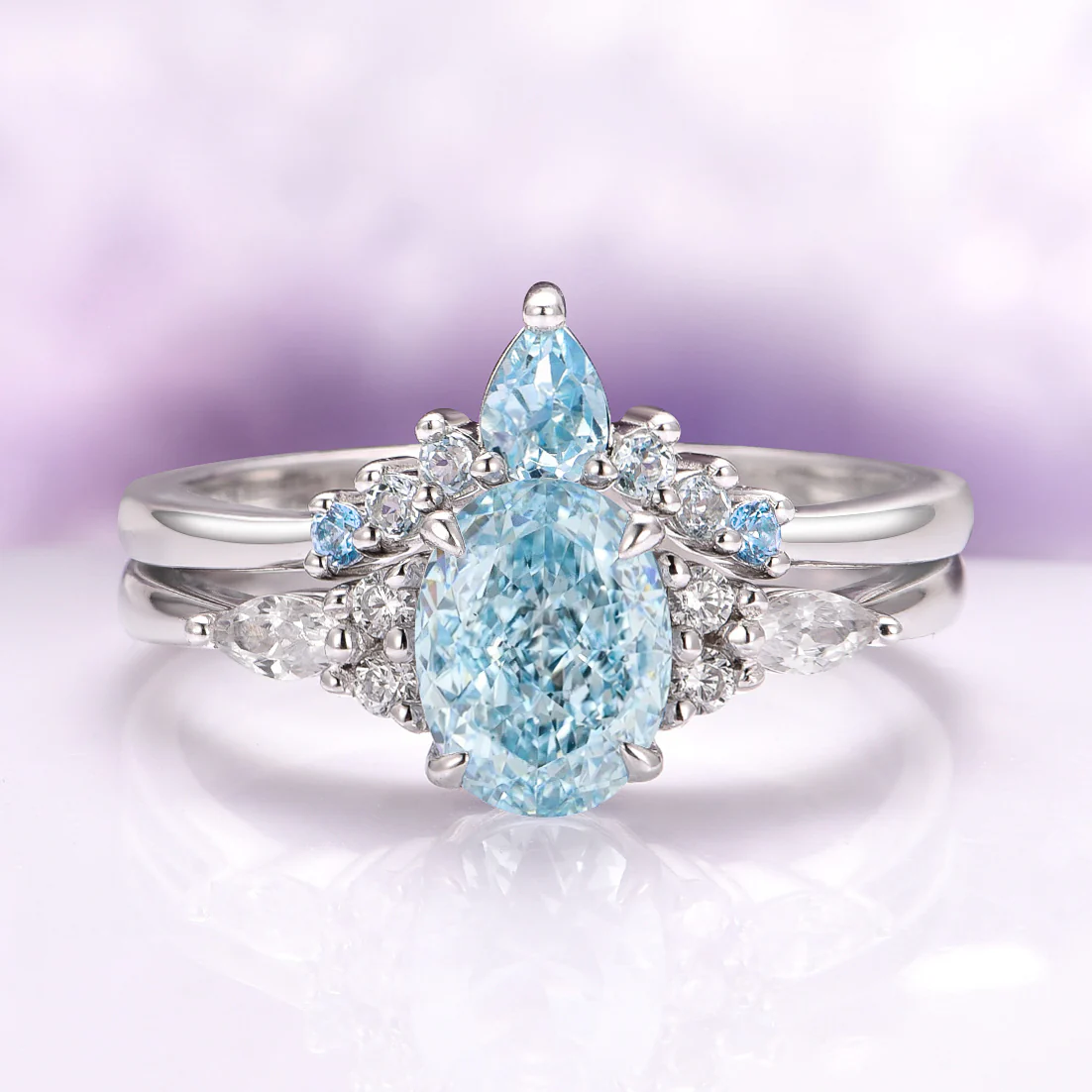 Estée Lab-Grown Fancy Oval Cut Blue Diamond Engagement Ring in 14K White Gold (IGI Certified) - Image 3