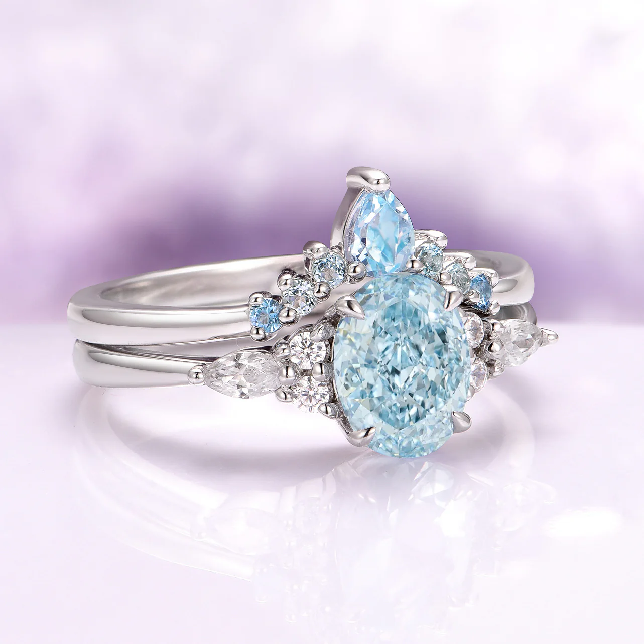 Estée Lab-Grown Fancy Oval Cut Blue Diamond Engagement Ring in 14K White Gold (IGI Certified) - Image 4