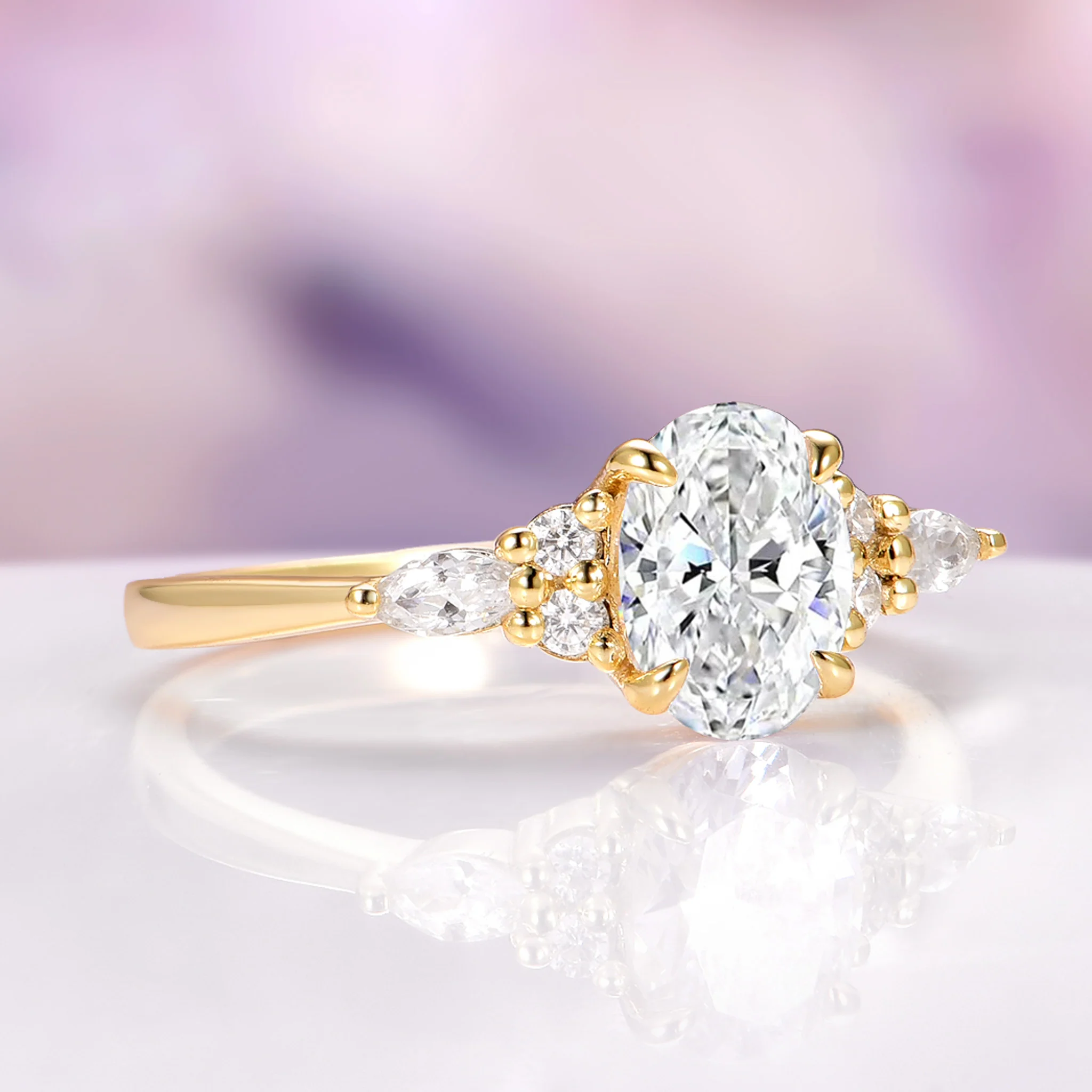 Estée Moissanite Engagement Ring in Solid 14K Yellow Gold - Image 4