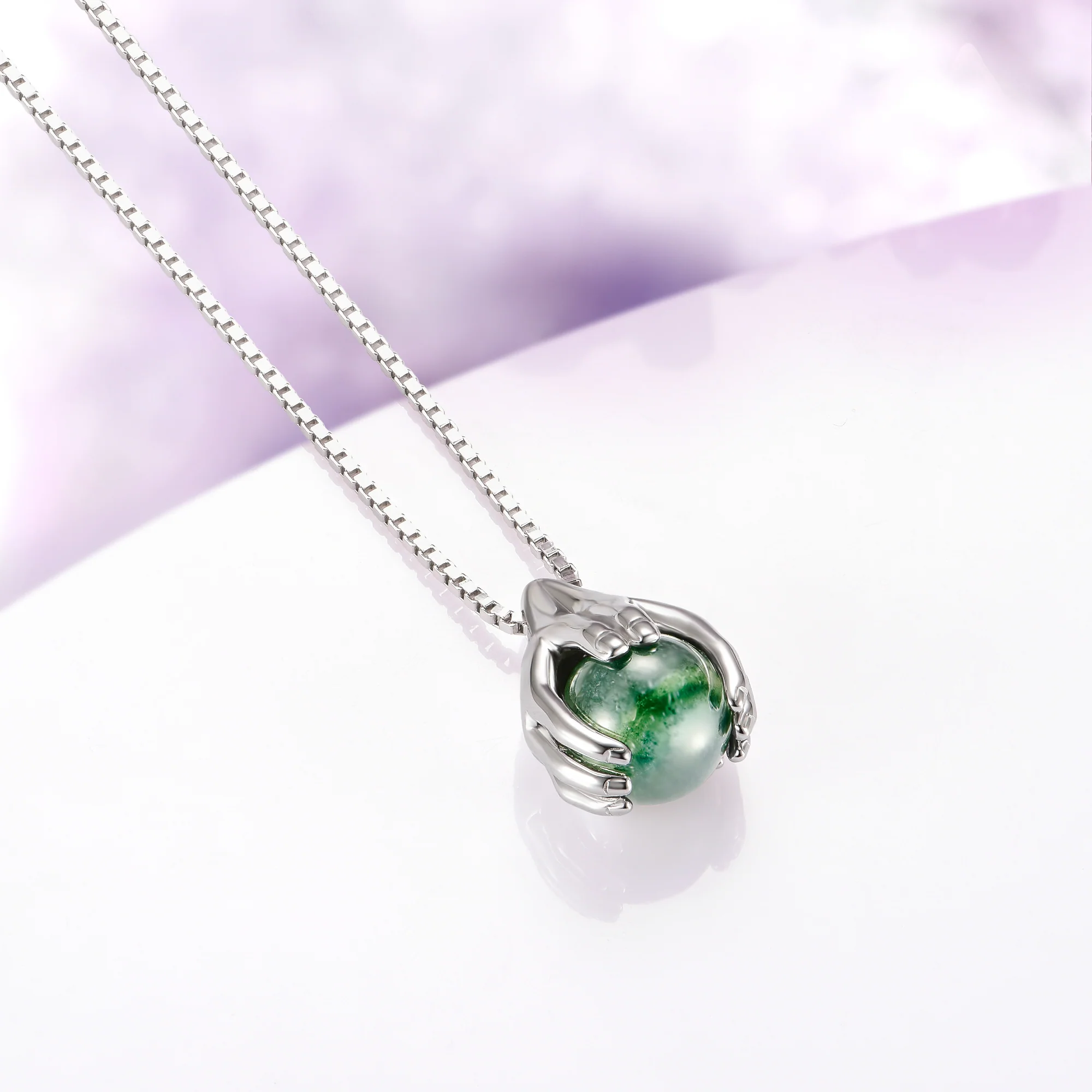 Ethereal Hold Moss Agate Pendant Necklace in Sterling Silver - Image 2