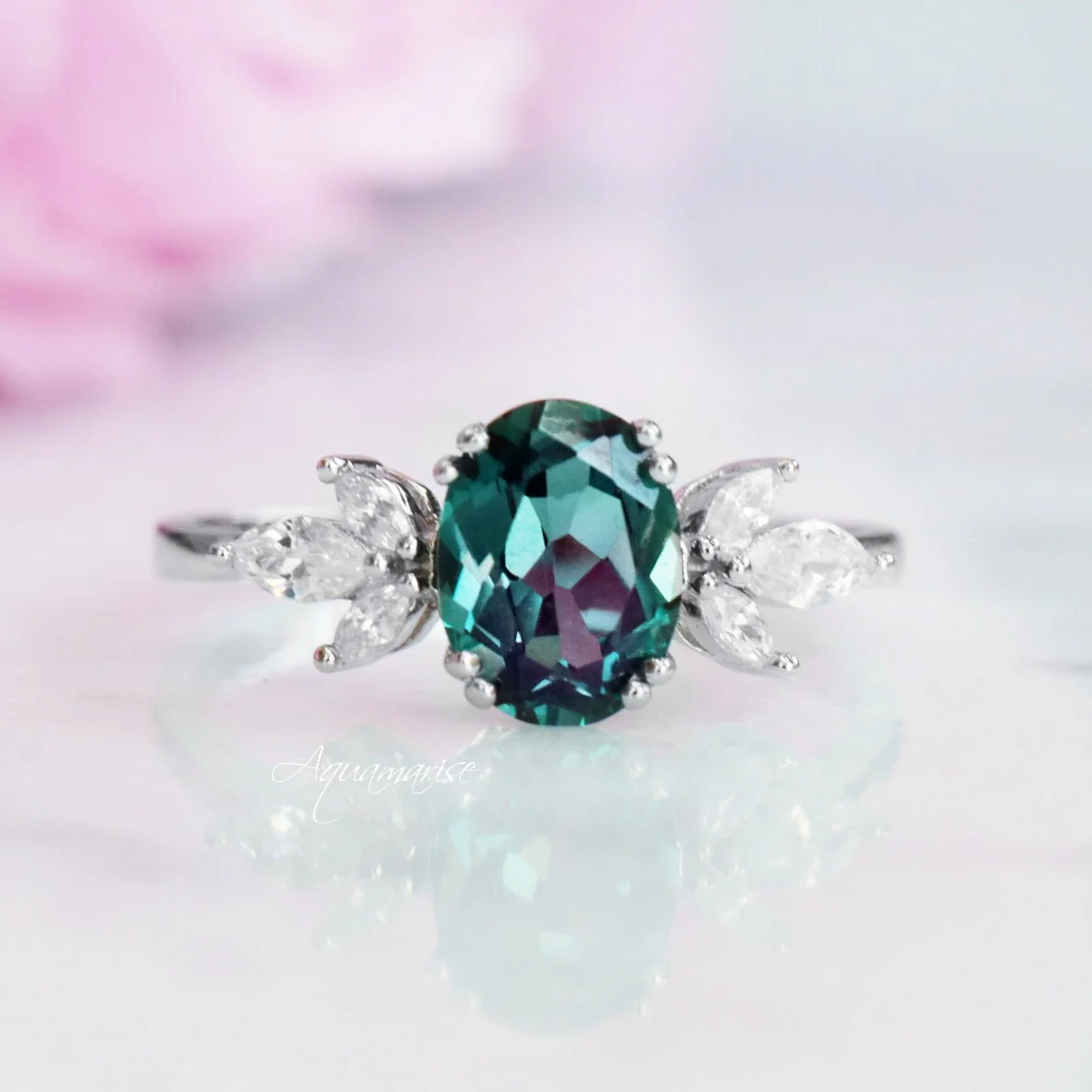 Eva Oval Cut Lab-Grown Alexandrite Ring in Sterling Silver - Image 4