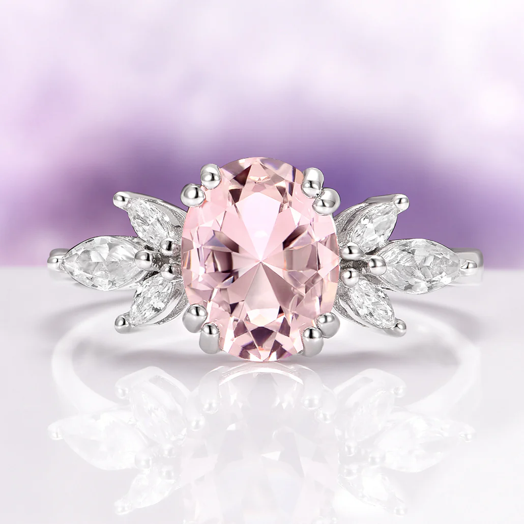 Eva Lotus Blush Pink Morganite Engagement Ring in 14K White Gold