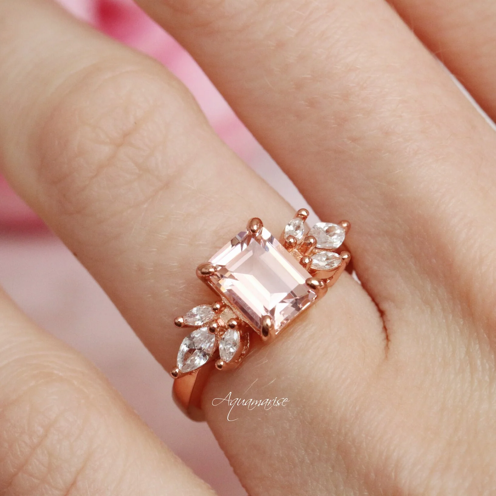 Eva Morganite Ring- 14K Rose Gold Vermeil - Image 2