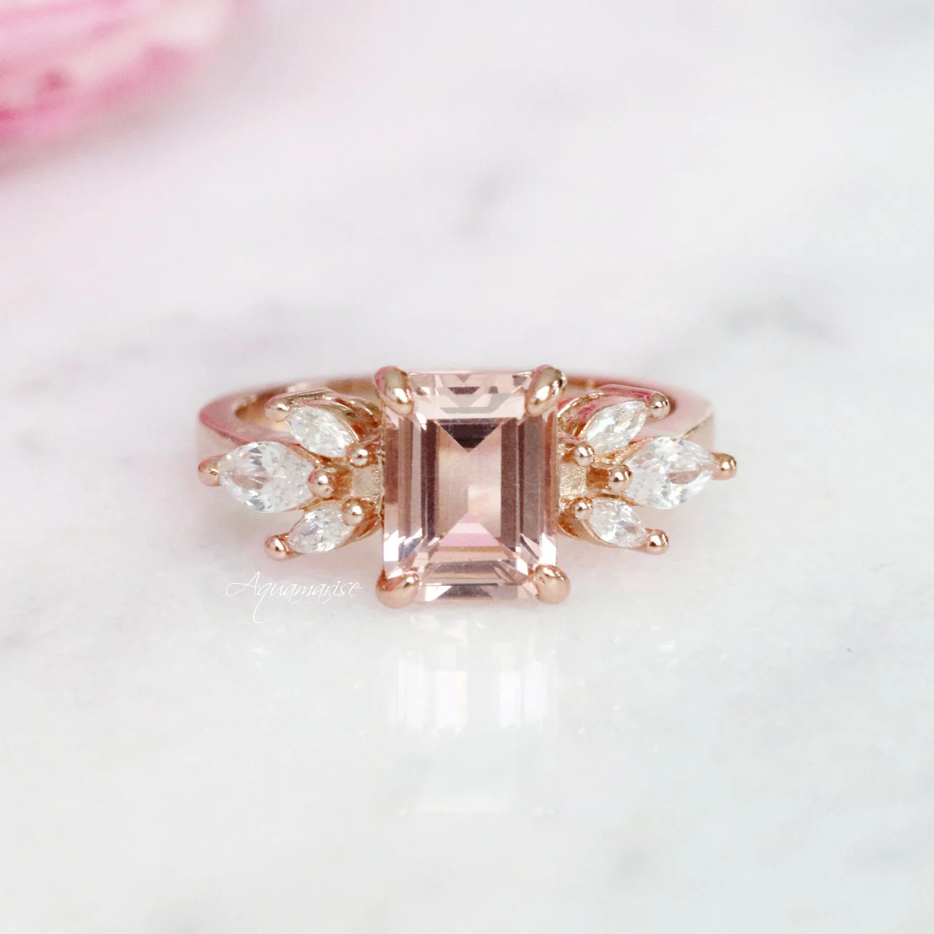 Eva Morganite Ring- 14K Rose Gold Vermeil - Image 4