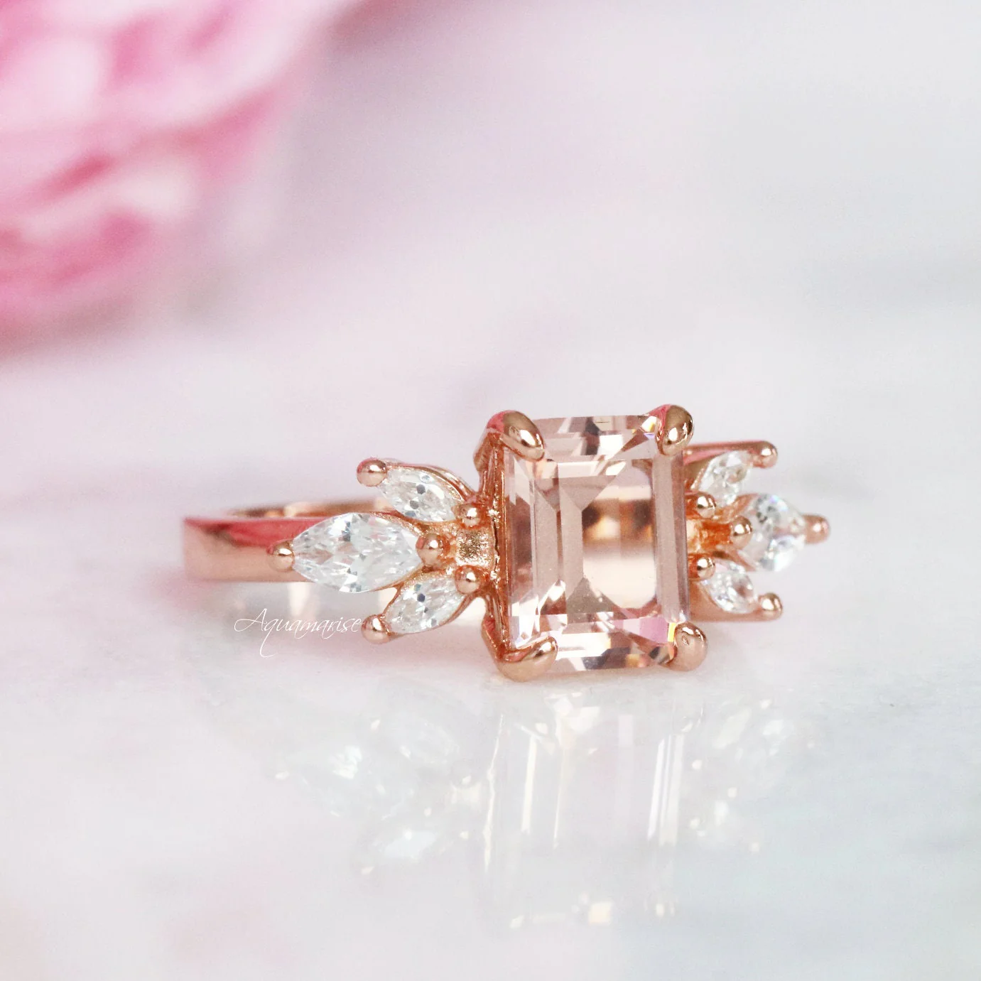 Eva Morganite Ring- 14K Rose Gold Vermeil - Image 5