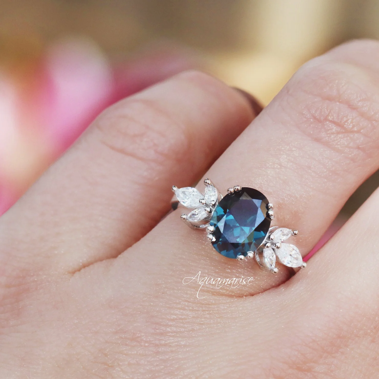 Eva Natural London Blue Topaz Engagement Ring in 14K White Gold - Image 3