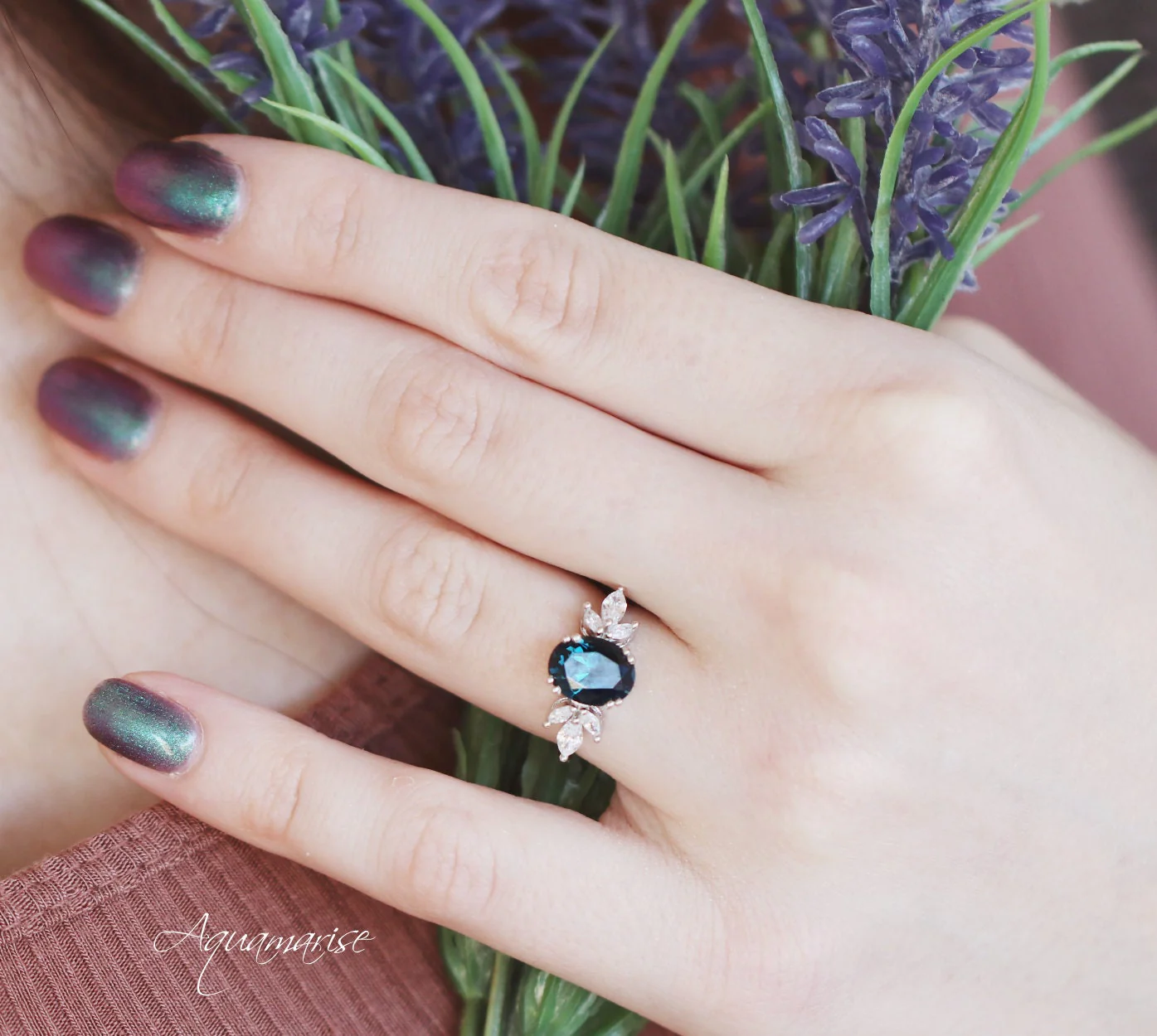 Eva Natural London Blue Topaz Engagement Ring in 14K White Gold - Image 4
