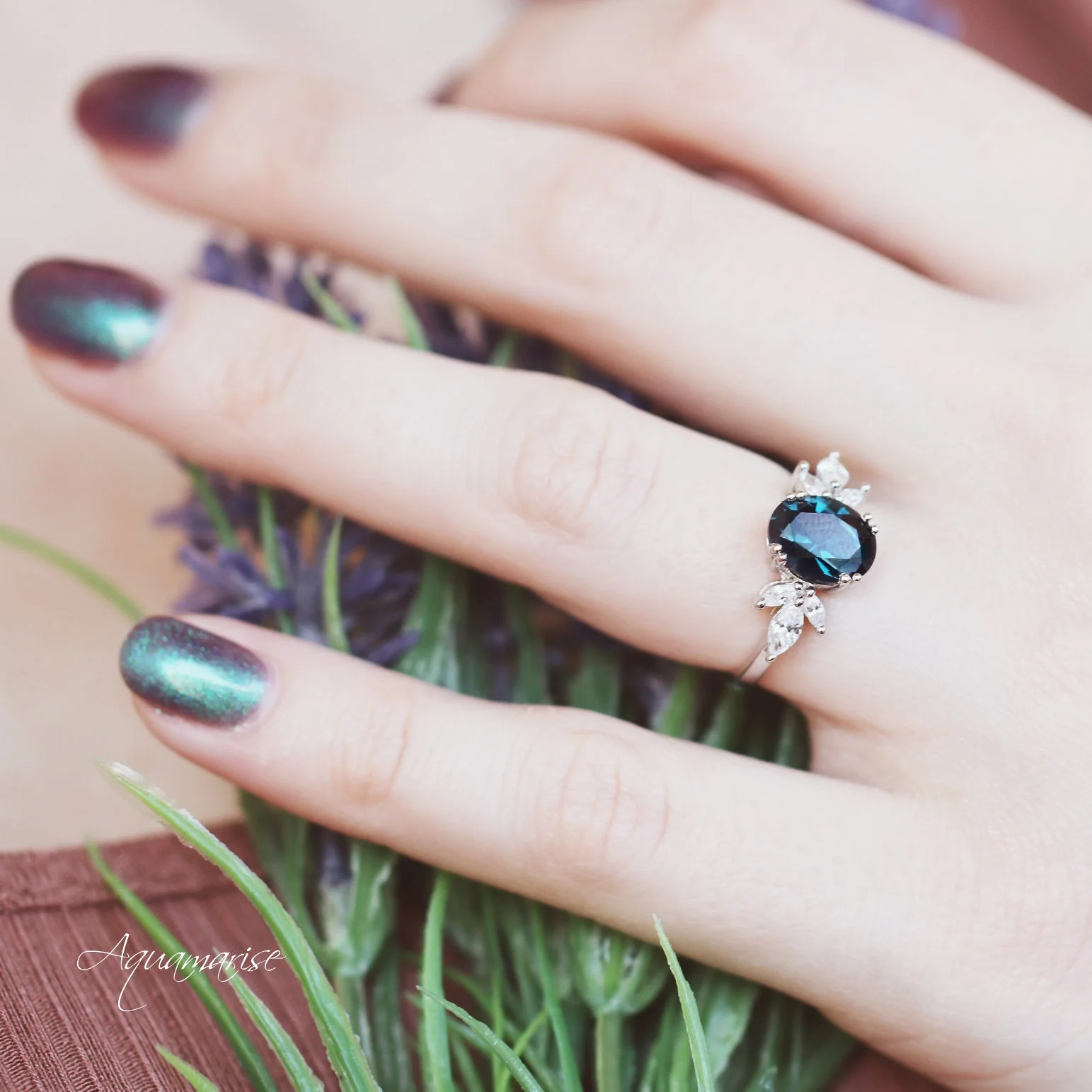 Eva Natural London Blue Topaz Engagement Ring in 14K White Gold - Image 5