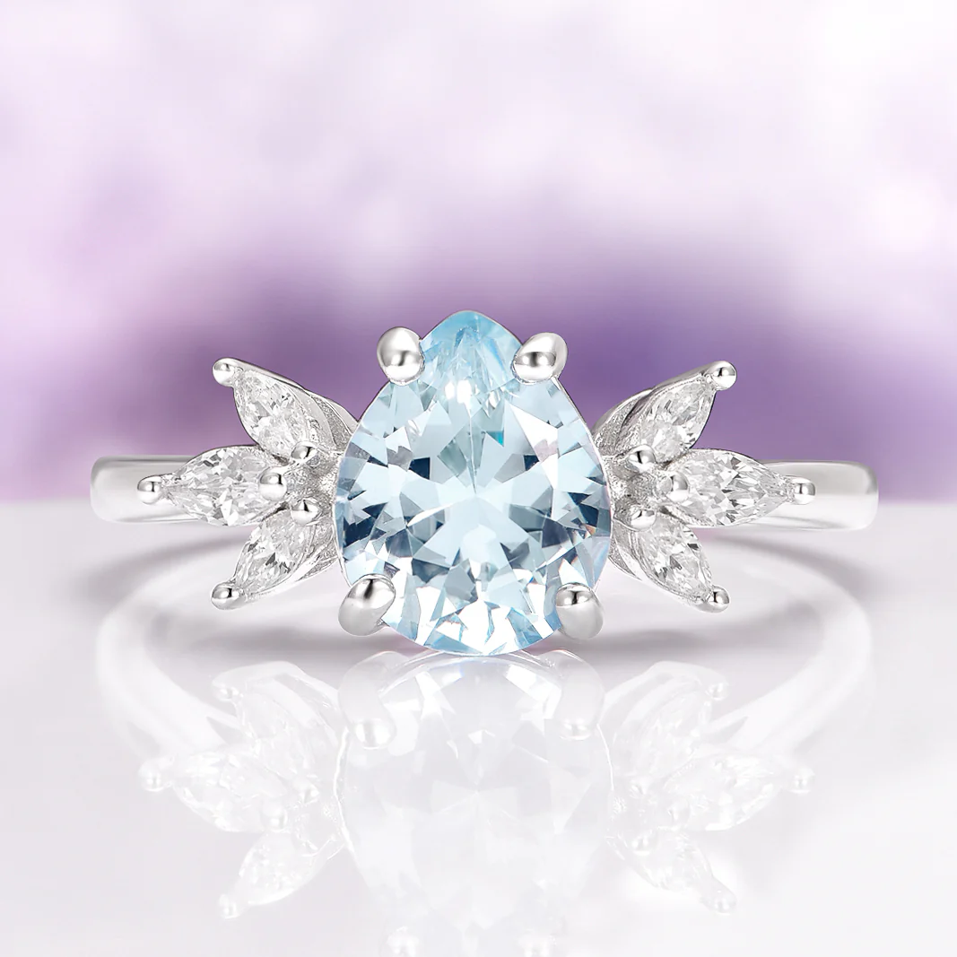 Eva Teardrop Aquamarine Engagement Ring in 14K White Gold