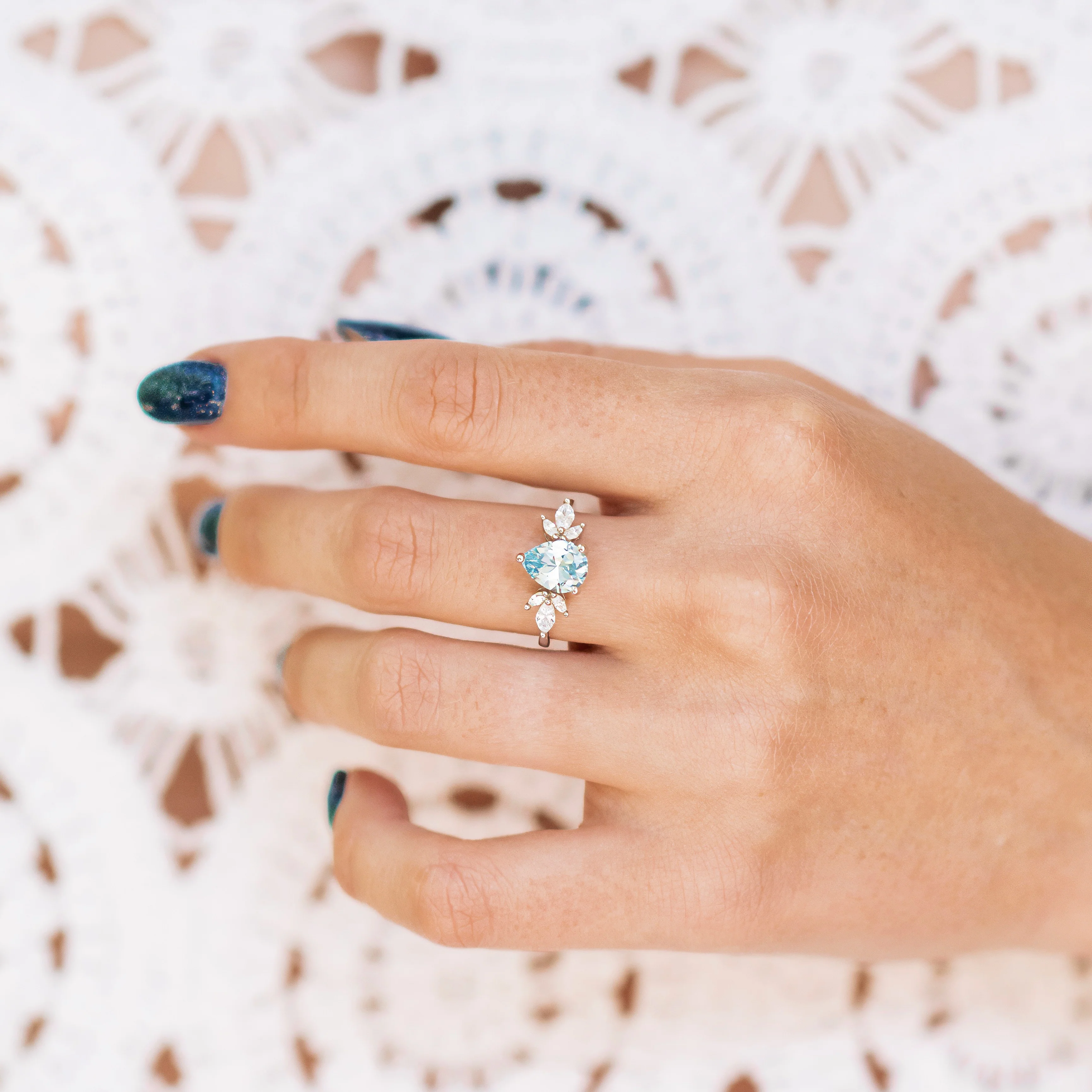 Eva Teardrop Aquamarine Engagement Ring in 14K White Gold - Image 3