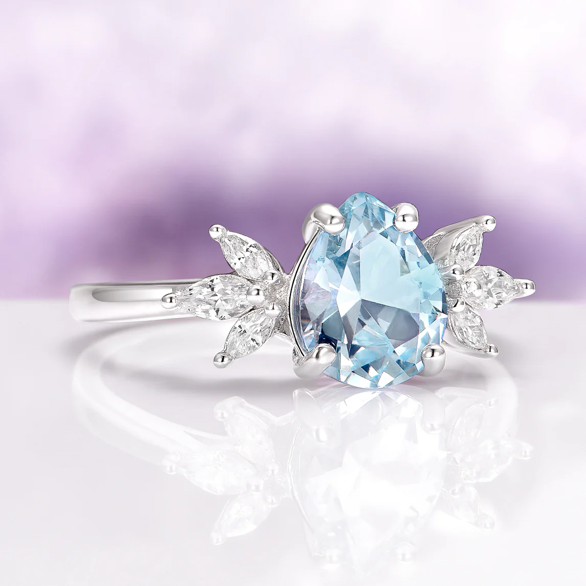 Eva Teardrop Aquamarine Engagement Ring in 14K White Gold - Image 4