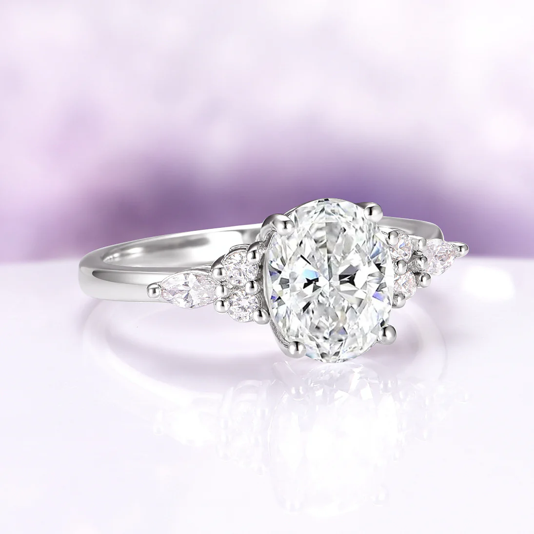Evelyn Oval Cut Lab-Grown Diamond Engagement Ring in 14K White Gold (IGI Certified) - Image 4