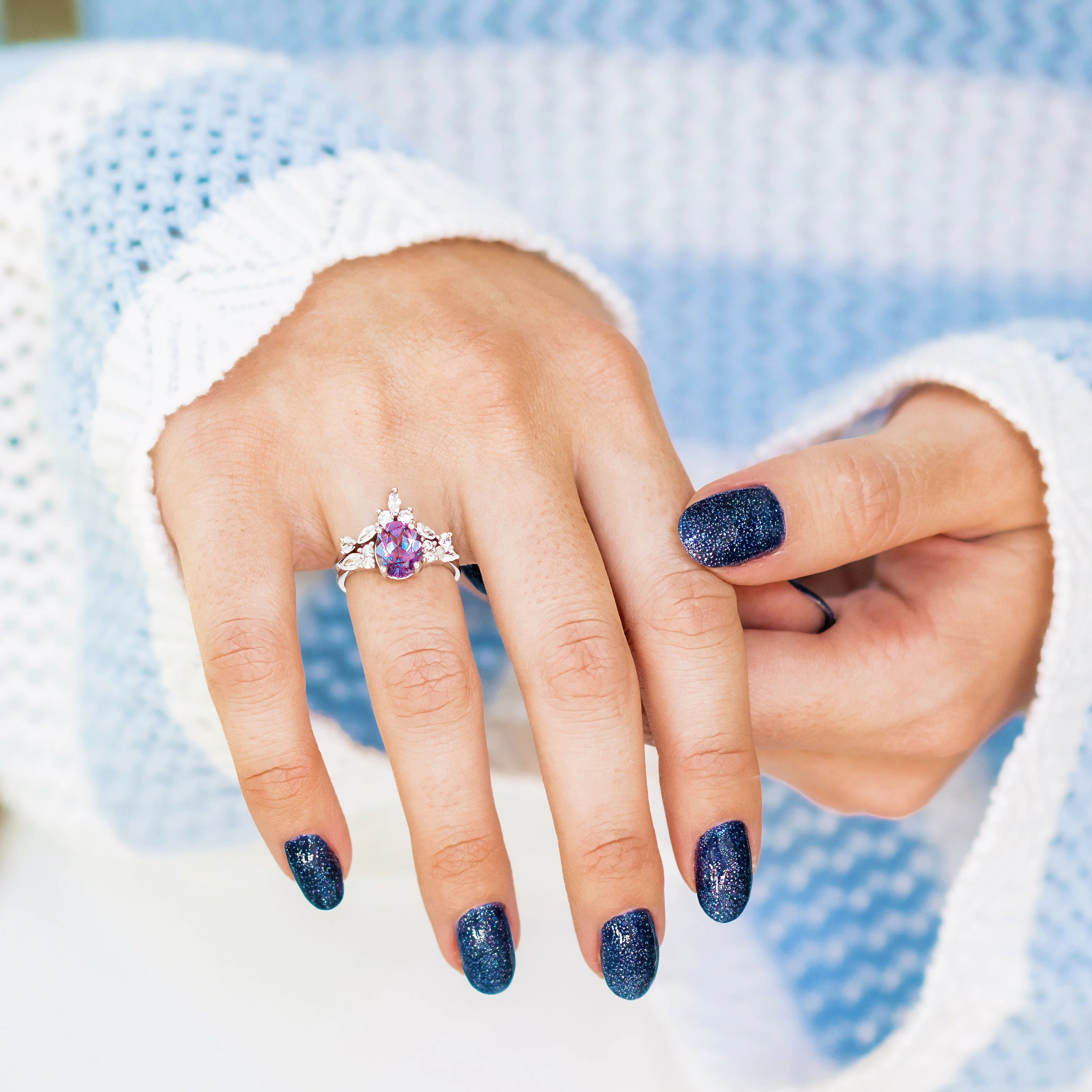Evelyn Oval Cut Alexandrite Engagement Ring Set in Sterling Silver - Image 4