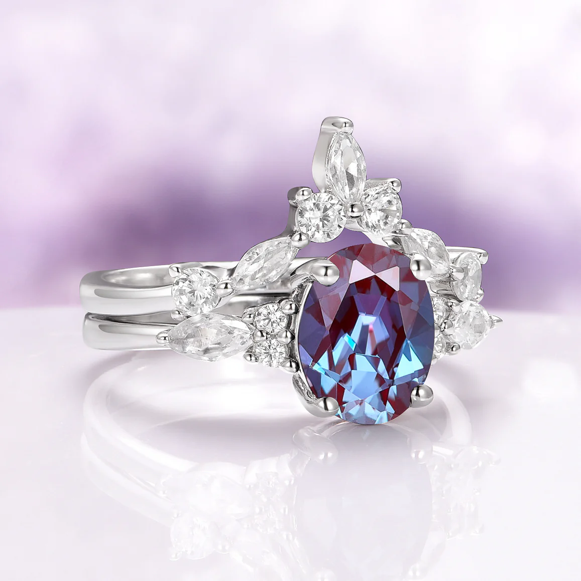 Evelyn Oval Cut Alexandrite Engagement Ring Set in Sterling Silver - Image 5