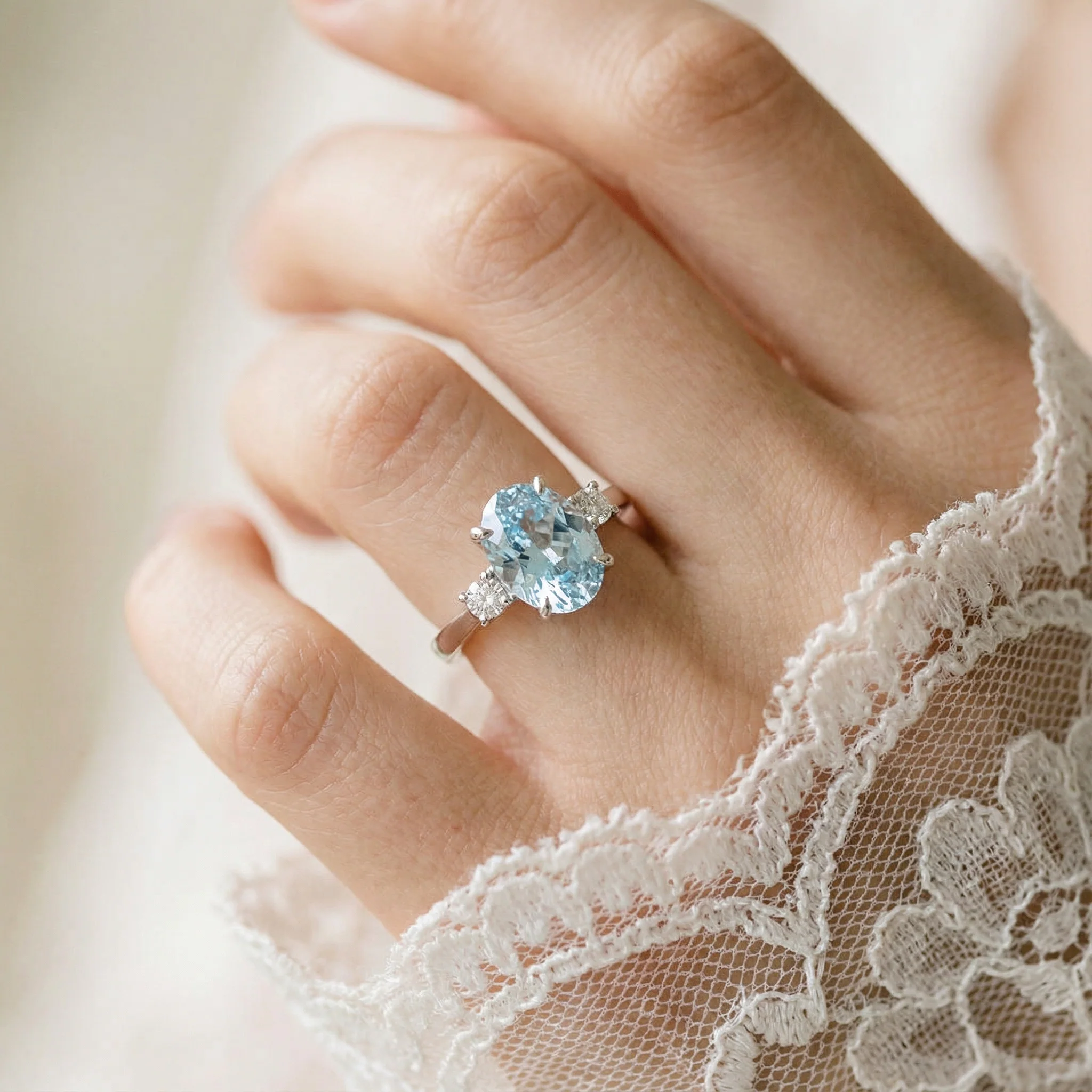 Everly Oval Cut Aquamarine Engagement Ring in 14K White Gold - Image 2