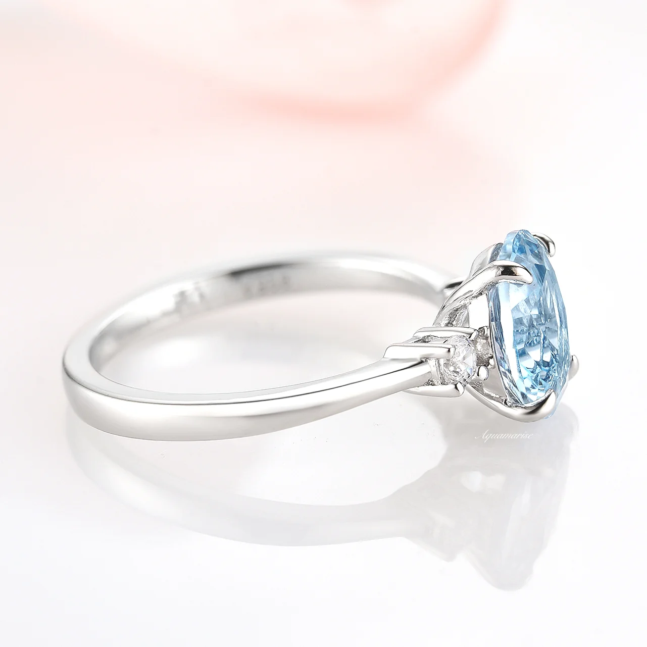 Everly Oval Cut Aquamarine Engagement Ring in 14K White Gold - Image 5