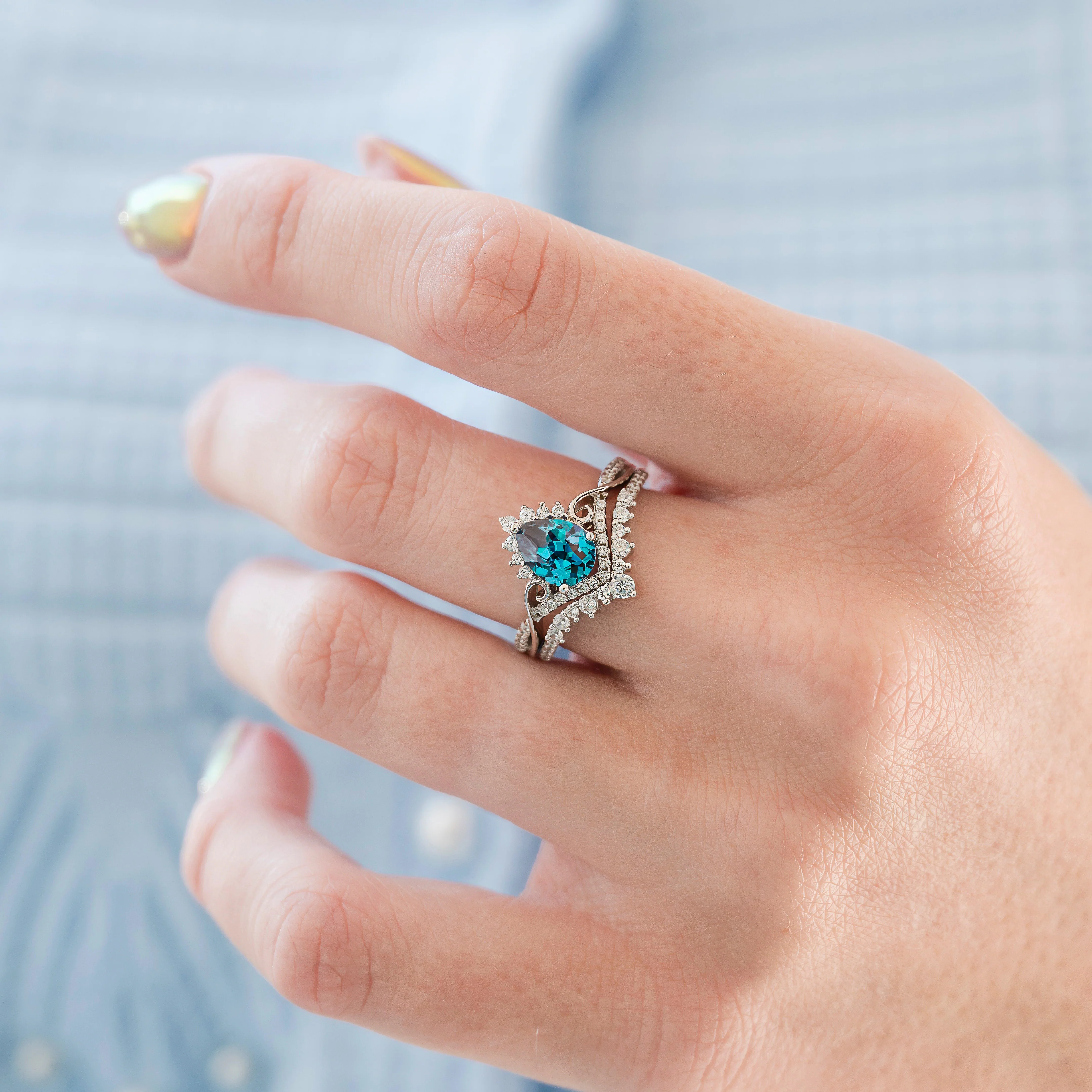 Faye Alexandrite Ring Set in Sterling Silver  (Two Piece) - Image 3