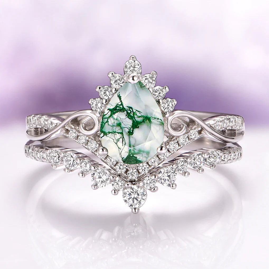 Faye Green Moss Agate Couples Ring Set - Image 2