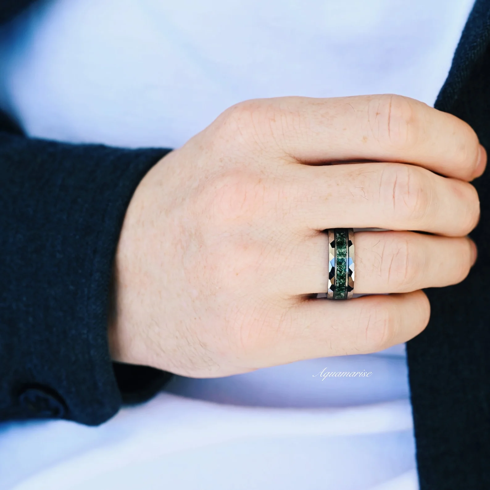 Faye Green Moss Agate Couples Ring Set - Image 7