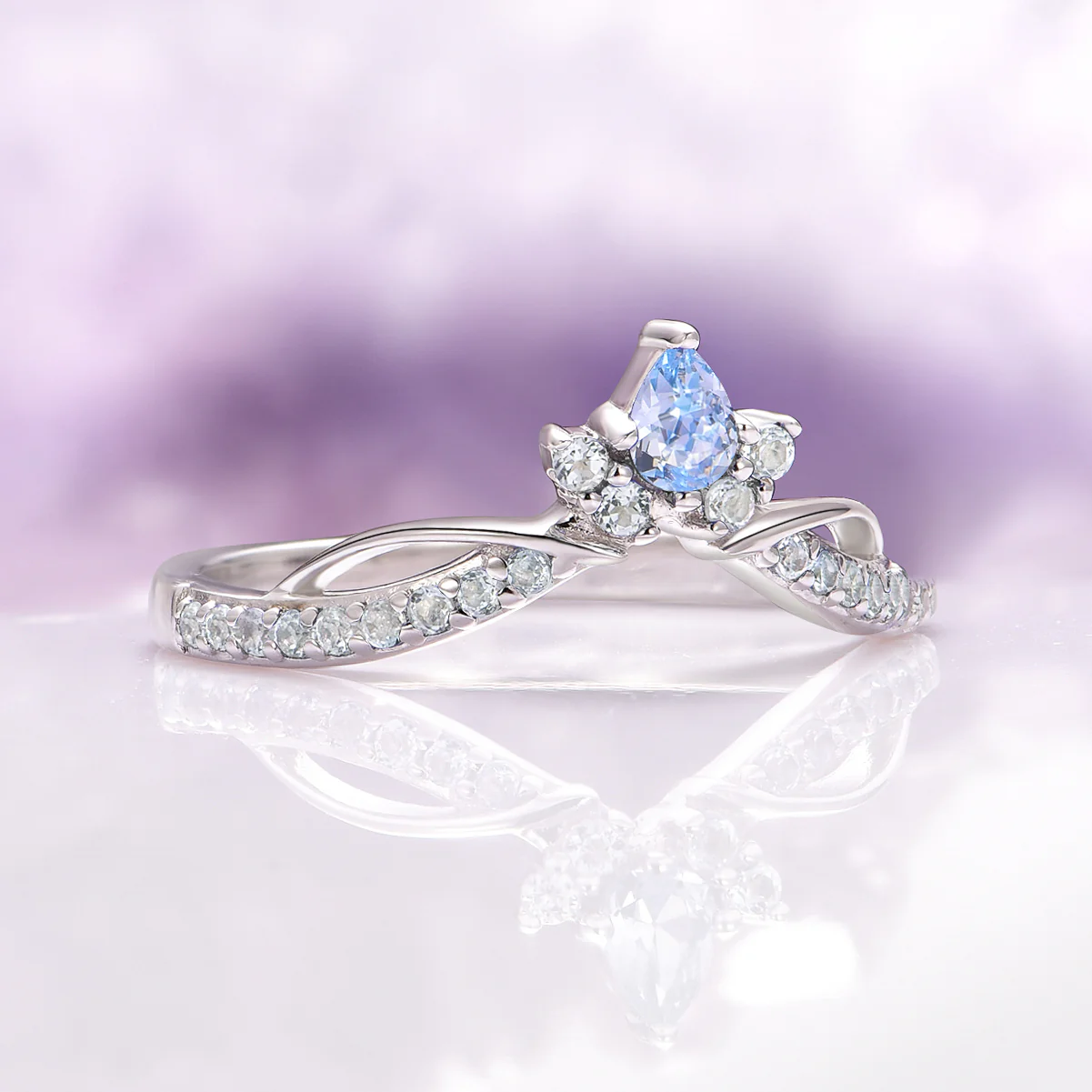 Feyra Aquamarine Engagement Ring Set in 14K White Gold - Image 6