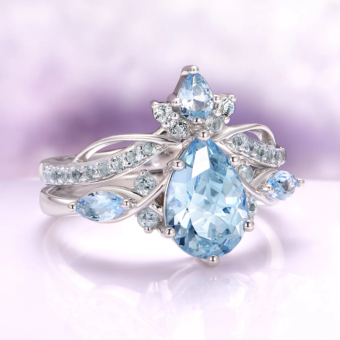 Feyra Aquamarine Engagement Ring in 14K White Gold - Image 4