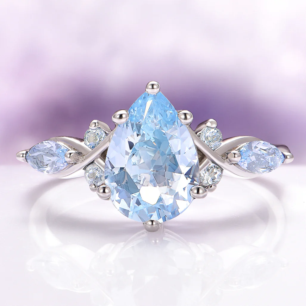 Feyra Aquamarine Engagement Ring in 14K White Gold
