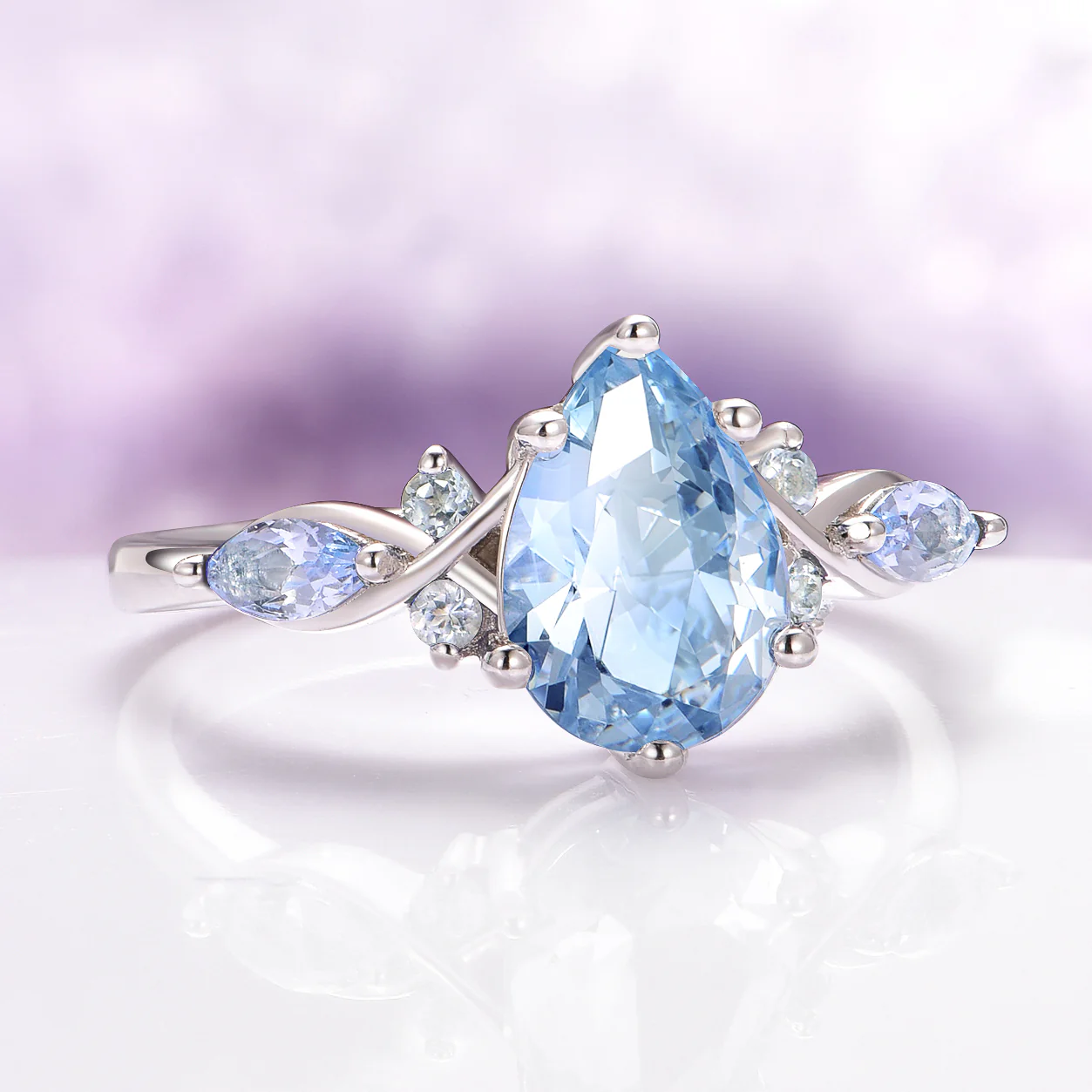 Feyra Aquamarine Engagement Ring in 14K White Gold - Image 2