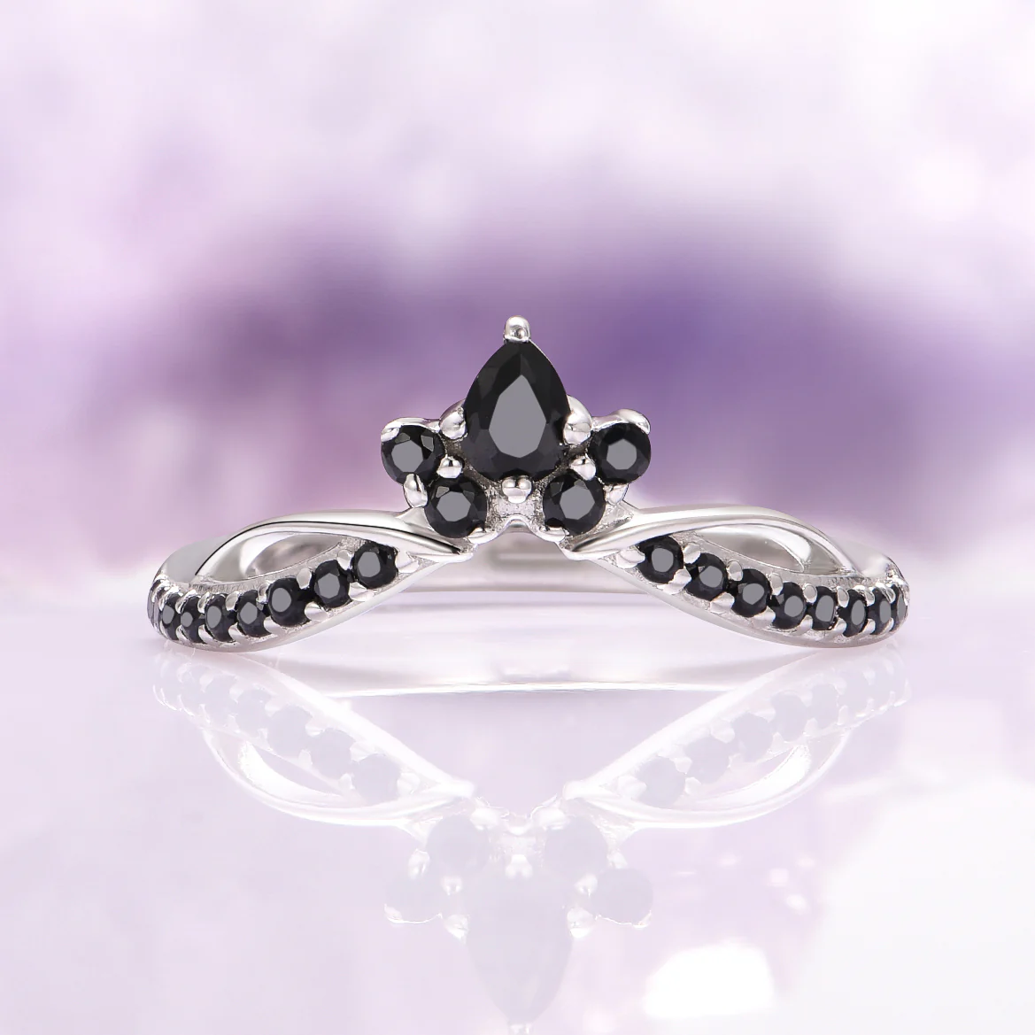 Feyra Black Onyx Tiara Wedding Band- 14K White Gold