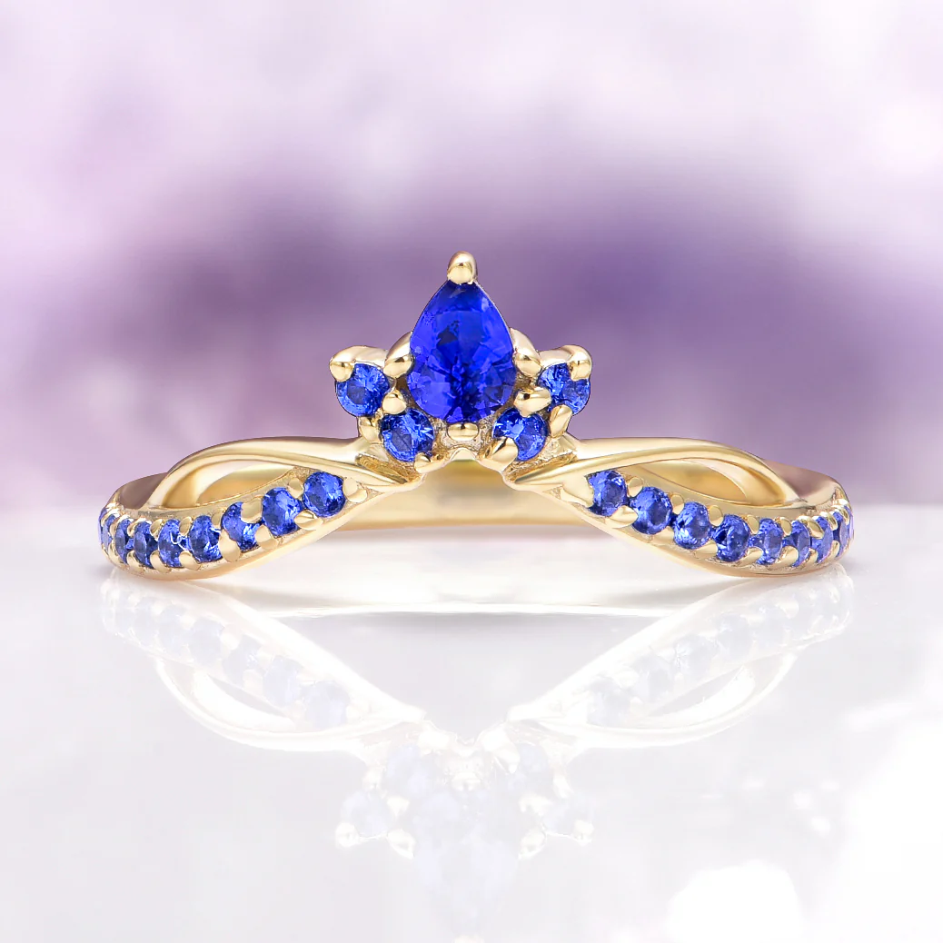 Feyra Lab-Grown Diamond and Blue Sapphire Engagement Ring Set in 14K Solid Yellow Gold (IGI Certified) - Image 5